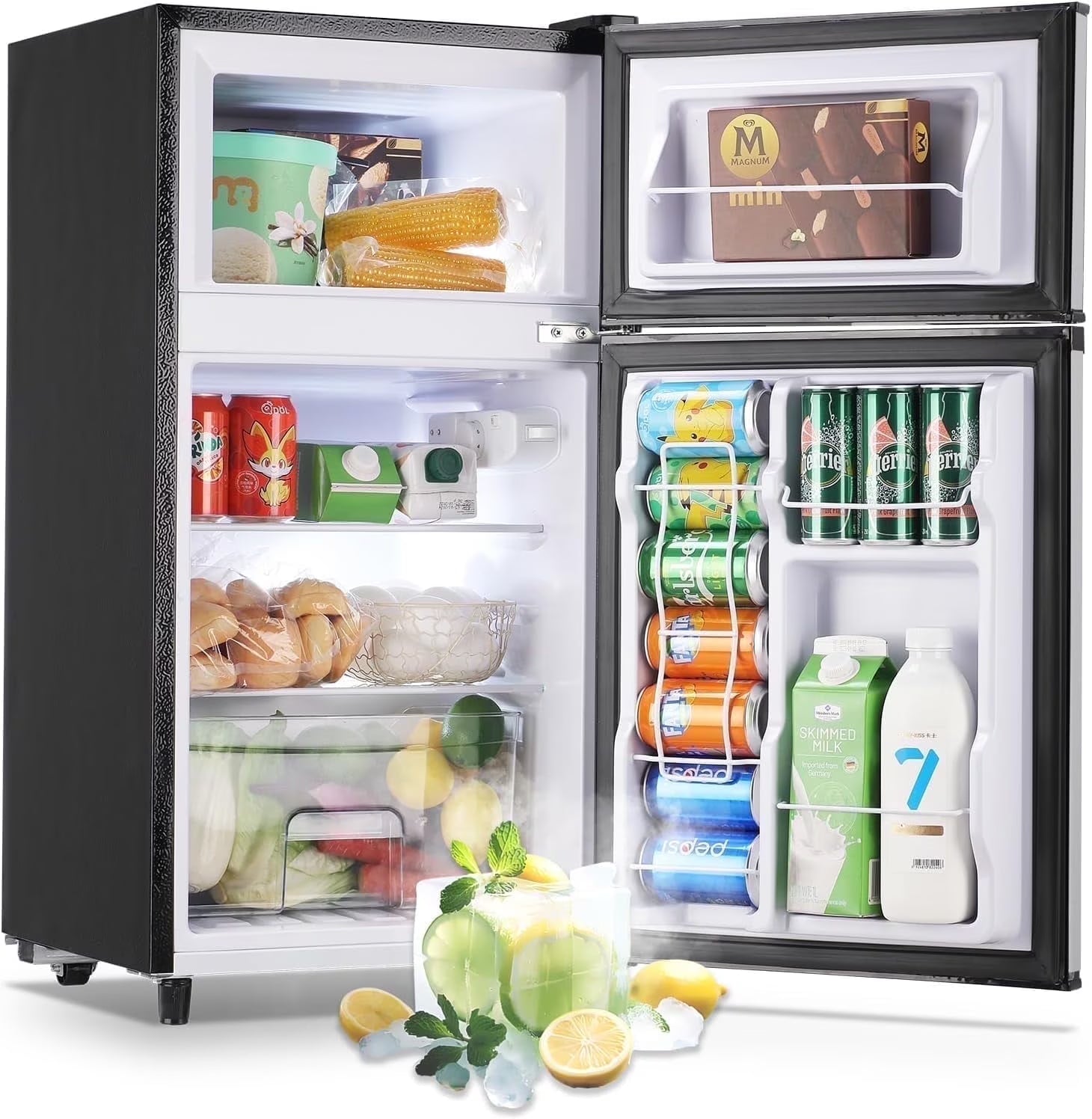 WANAI 5.0 Cu.ft Mini Refrigerator with Freezer 7 Settings Temp Adjustable Large Compact Fridge Silver