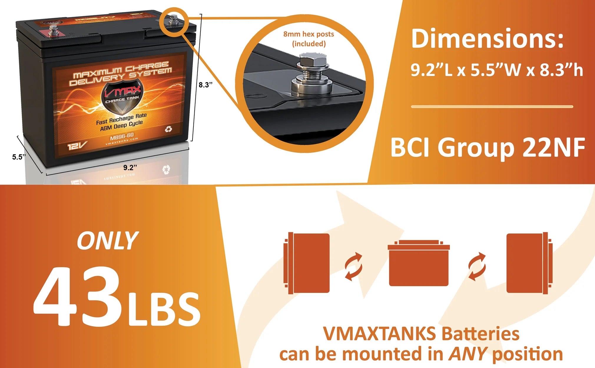 vmax mr96-60 12v 60ah agm deep cycle marine battery for motorguide bulldog 40 freshwater tm foot control 12v. 40lb trolling motor