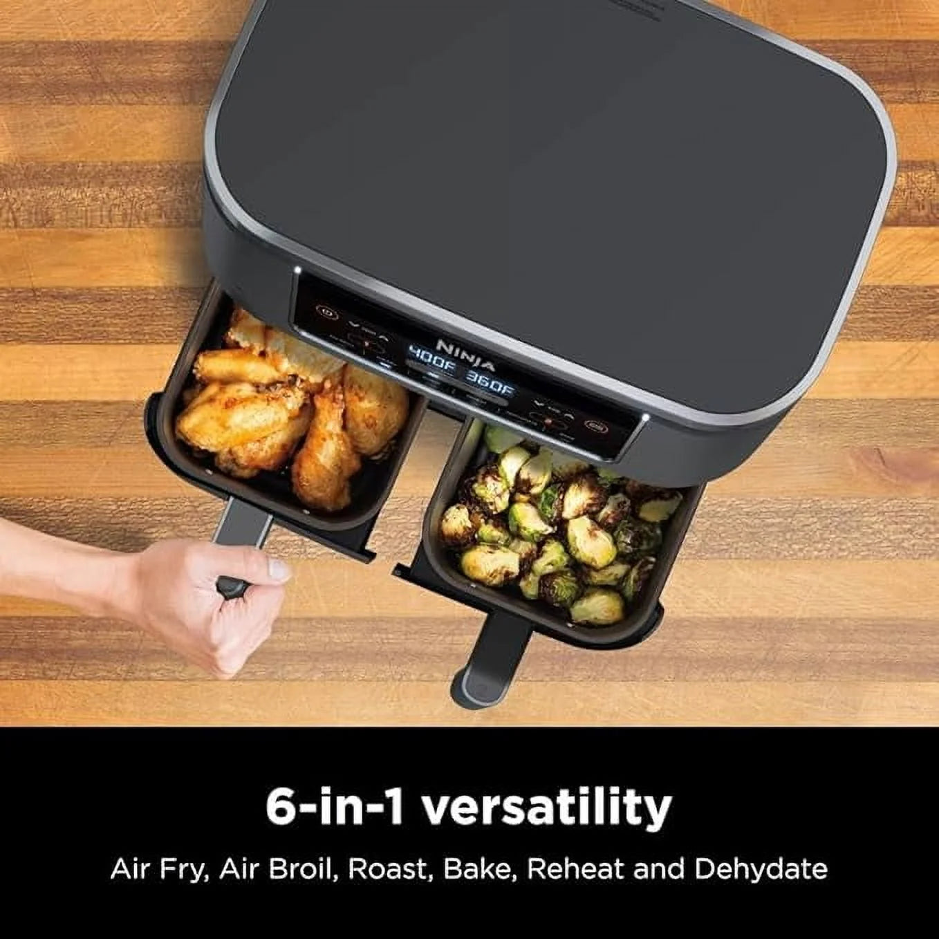 Ninja DZ201 Foodi 8 Quart 6-in-1 DualZone 2-Basket Air Fryer with 2 Independent Frying Baskets. Match Cook & Smart Finish to Roast. Broil. Dehydrate & More for Quick. Easy Meals. Grey