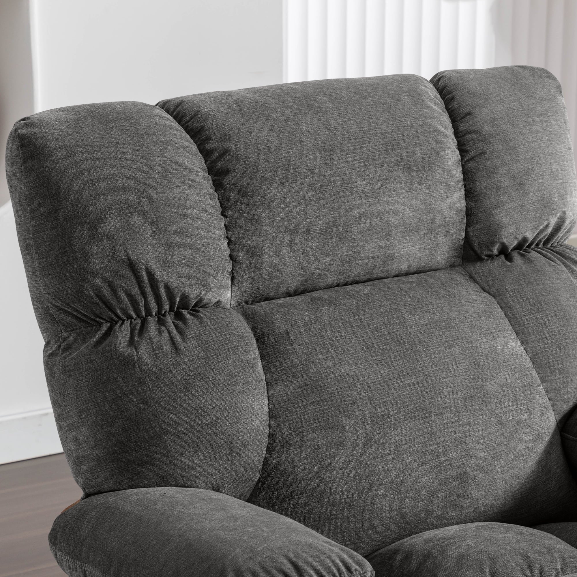 JONPONY Manual Recliner Chair with Heat Therapy and Massage Function. Heavy Duty Reclining Mechanism Massage Chair. Elderly Single Rocker Sofa with Cup Holders for Bedroom Home Theater.Grey