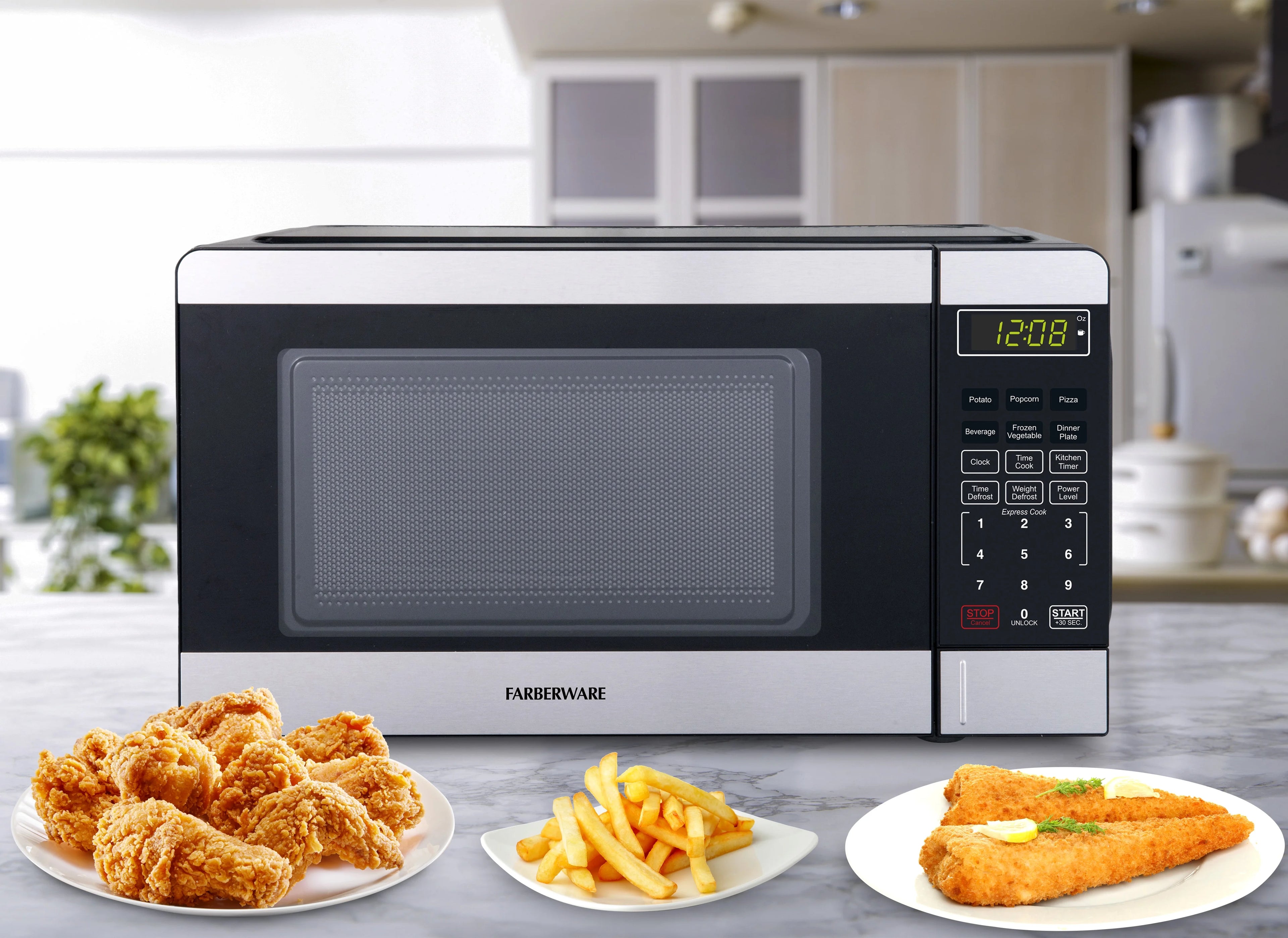 Farberware Countertop Microwave Ov 1100 Watts. 2.2 cu ft - Smart Sensor With LED Lighting and Child Lock - Perfect for Apartments and Dorms - Easy Clean Black Interior. Stainless Steel