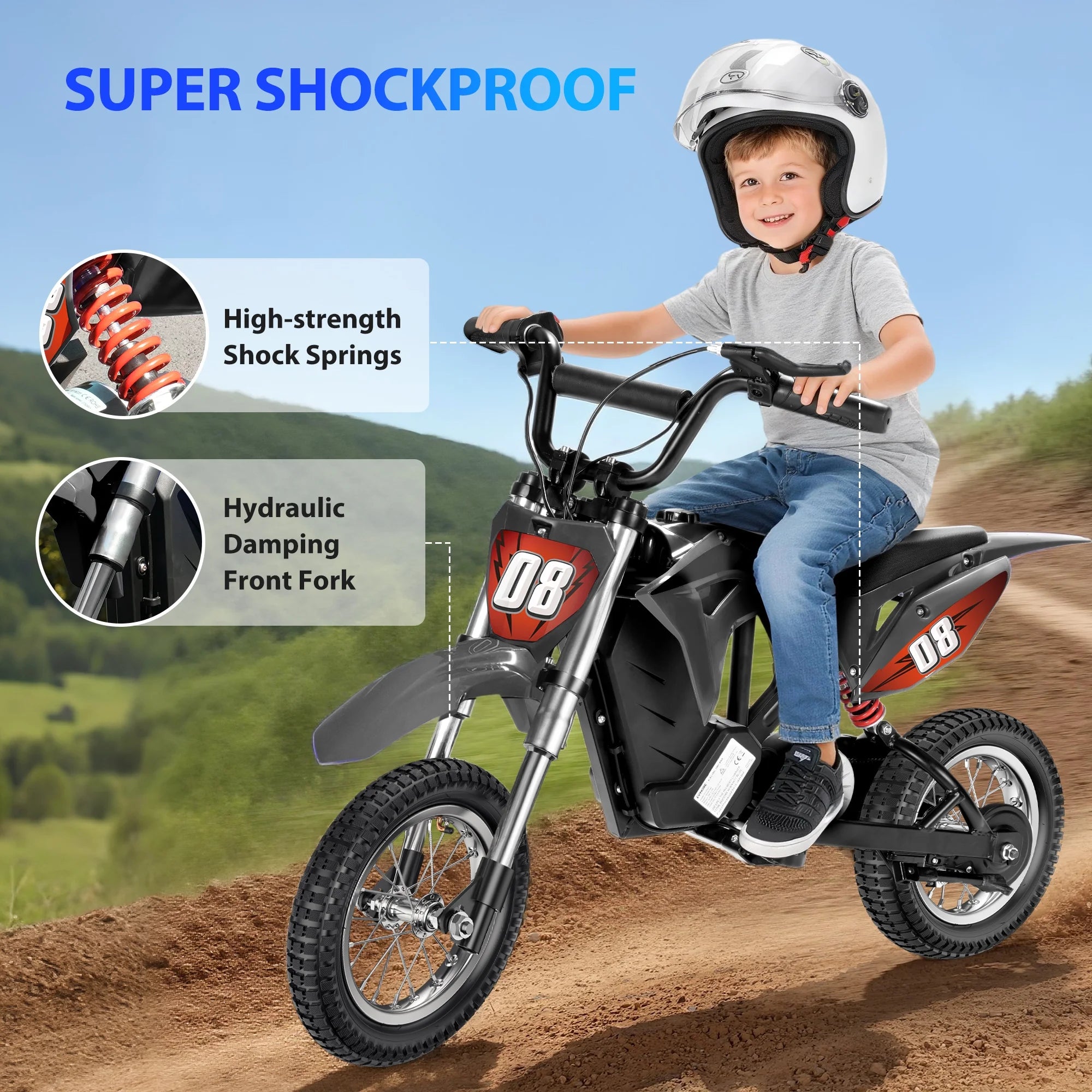 36V Kids Electric Dirt Bike.Fast Speed Electric Motorcycle Up to 16 MPH & 10 Miles Long-Range. 3-Speed Modes. Twist Grip Throttle. Dual Suspension & Brakes for Kids Ages 5-10 Ride on Toys