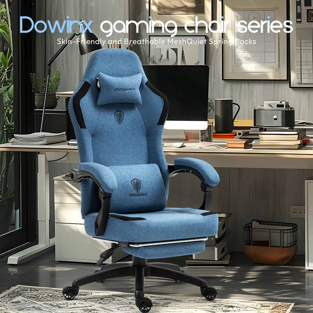 GOOSEA Fabric Gaming Chair with Pocket Spring Cushion. Breathable Computer Chair with Massage Lumbar Support and Footrest. High Back Office Chair for Adults. 300lbs. Grey
