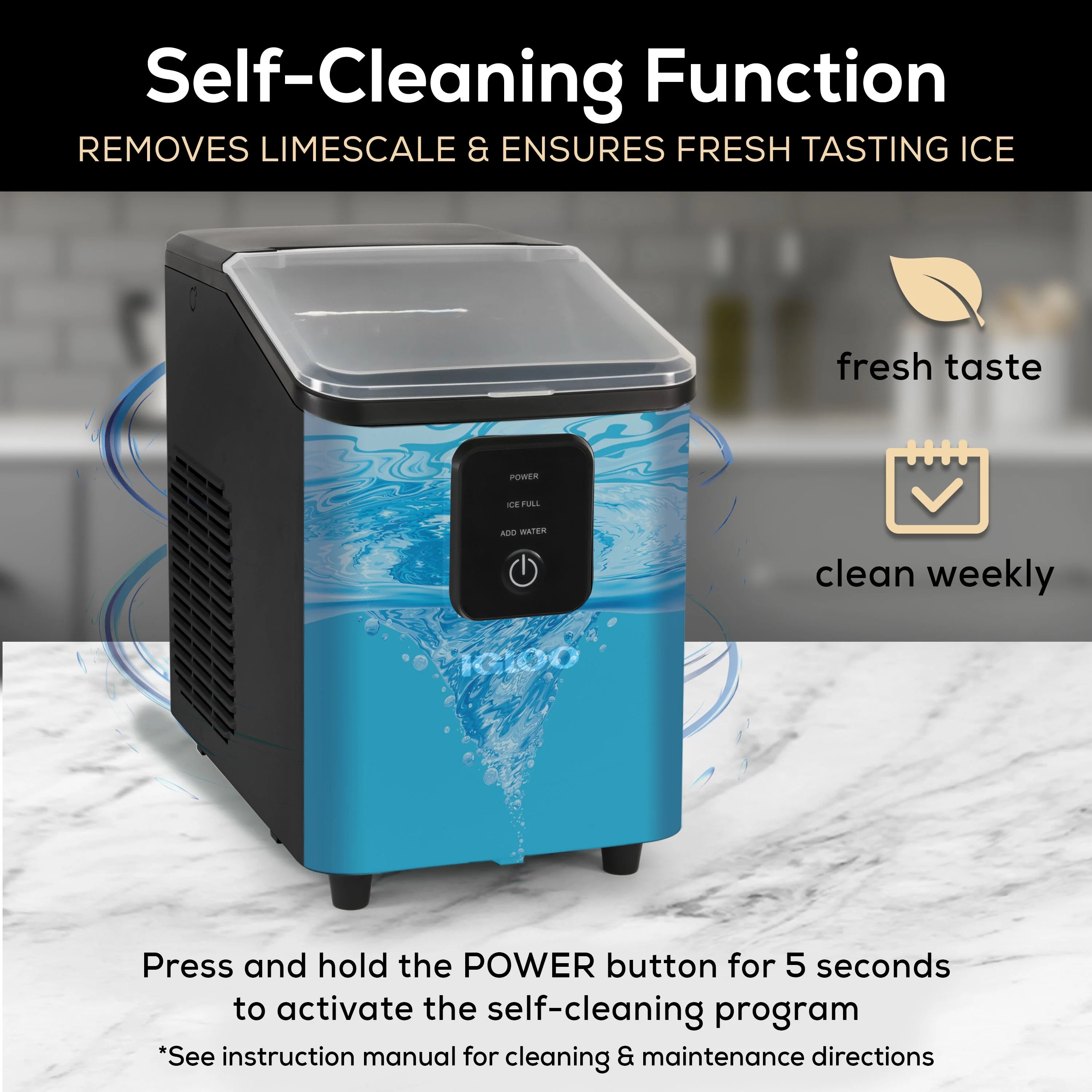 Igloo Self-Cleaning Countertop Ice Maker - Compact and Portable - Creates 26 lbs. Per Day. 8 Pieces Ready Every 7-8 Minutes - Includes Ice Scoop and Basket - Aqua