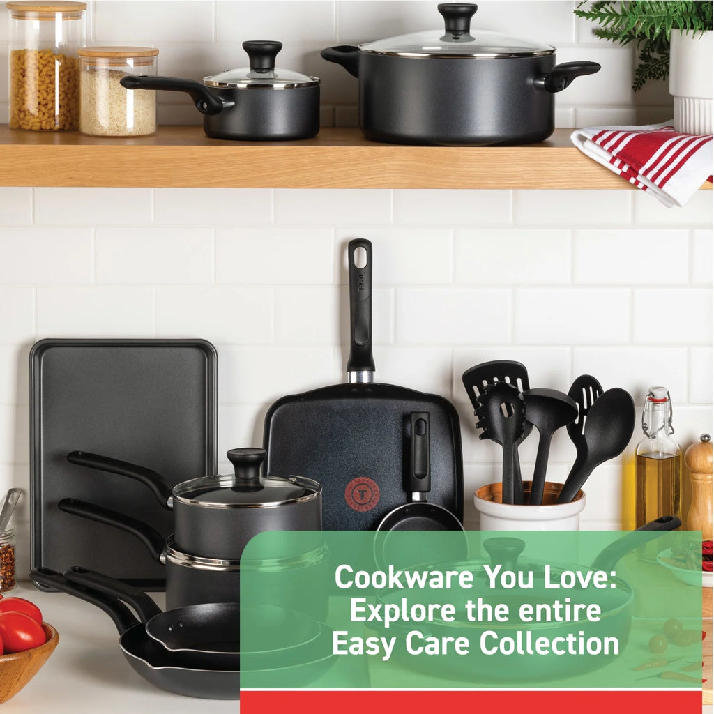 T-fal Easy Care. 20 Piece Non-Stick Pots and Pans Cookware Set. Grey