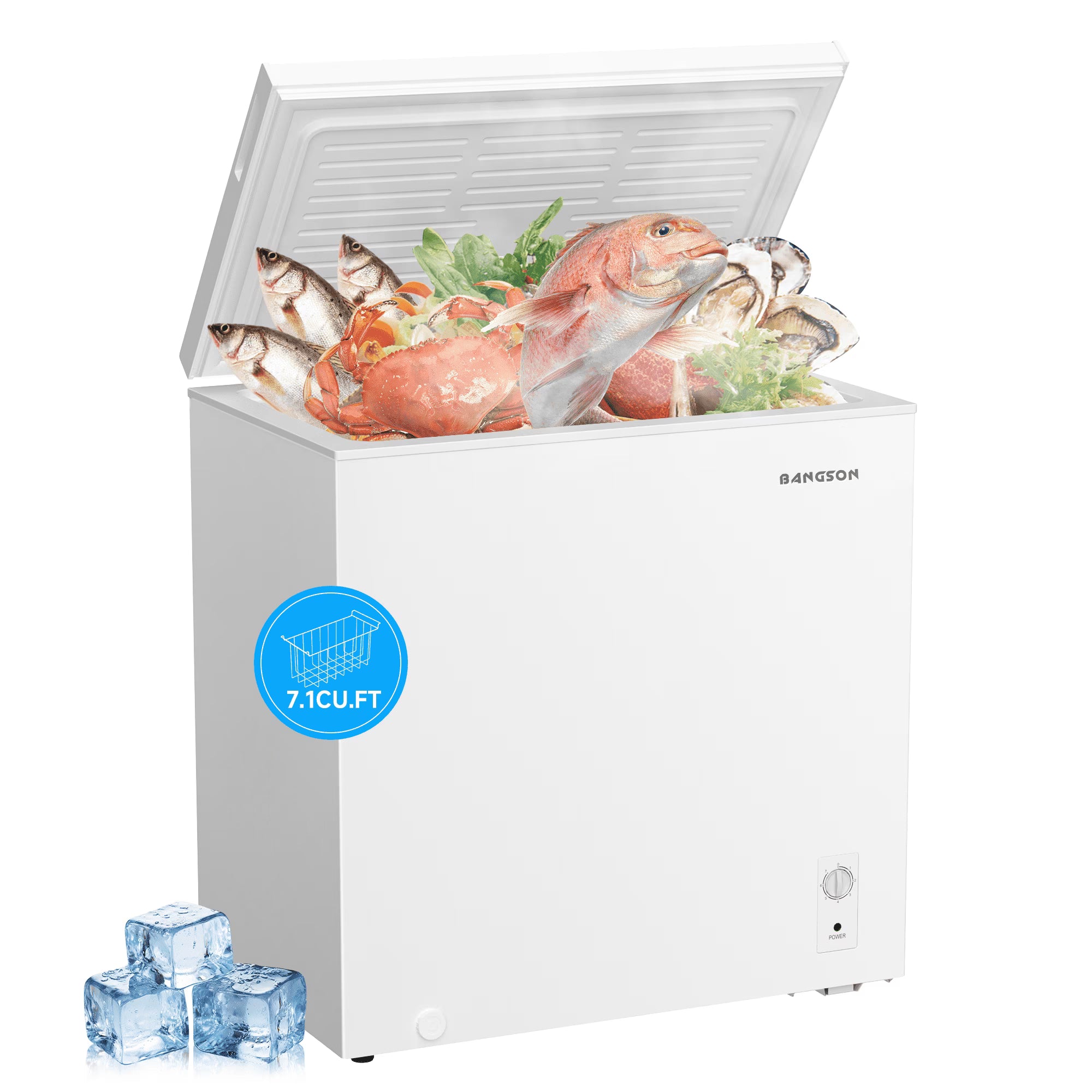BANGSON 7.0 Cu.Ft Chest Freezer. Deep Freezer with Adjustable Thermostat. Top Open Door Freezer with Removable Basket. Quiet Operation. Ideal for Kitchen/Apartment/Office
