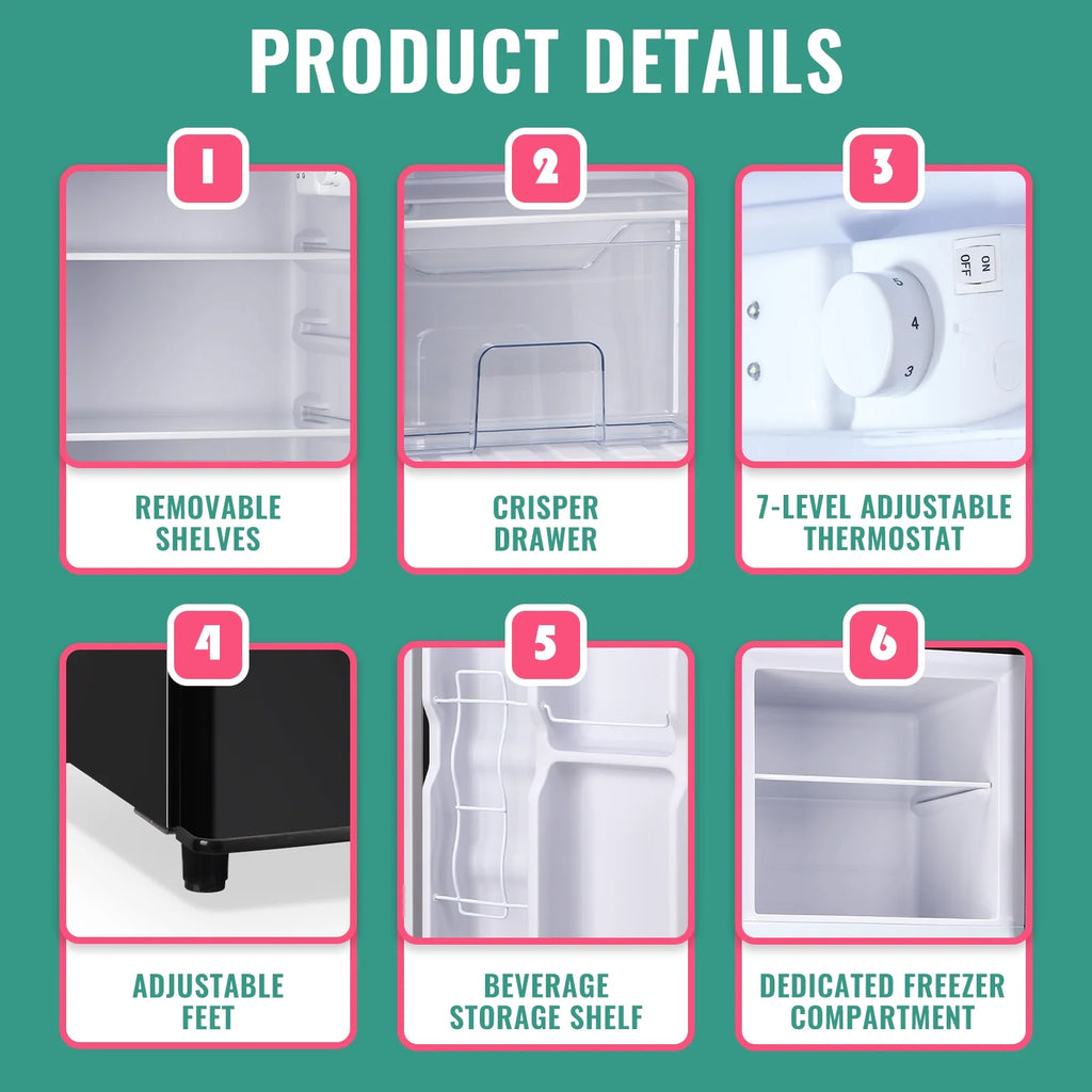 WANAI 5.0 Cu.ft Mini Refrigerator with Freezer 7 Settings Temp Adjustable Large Compact Fridge Silver