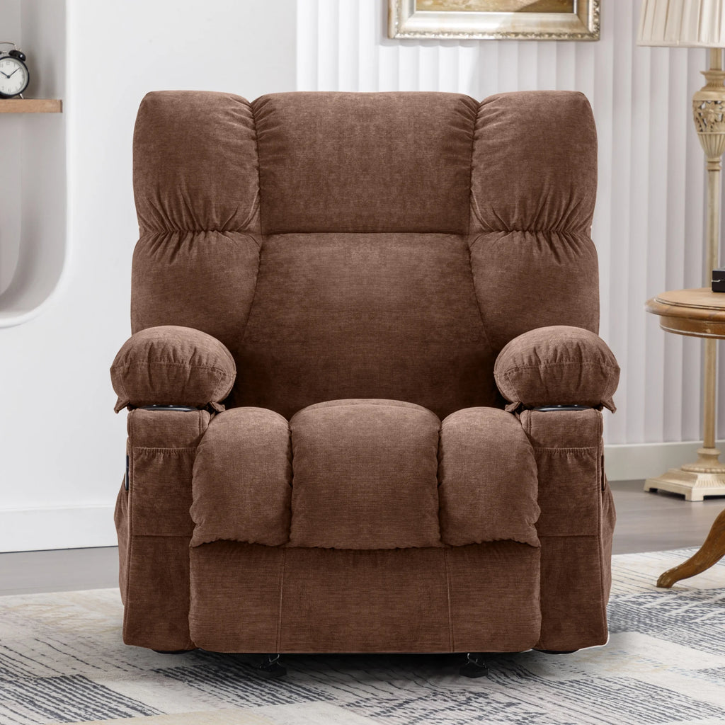 JONPONY Manual Recliner Chair with Heat Therapy and Massage Function. Heavy Duty Reclining Mechanism Massage Chair. Elderly Single Rocker Sofa with Cup Holders for Bedroom Home Theater.Grey
