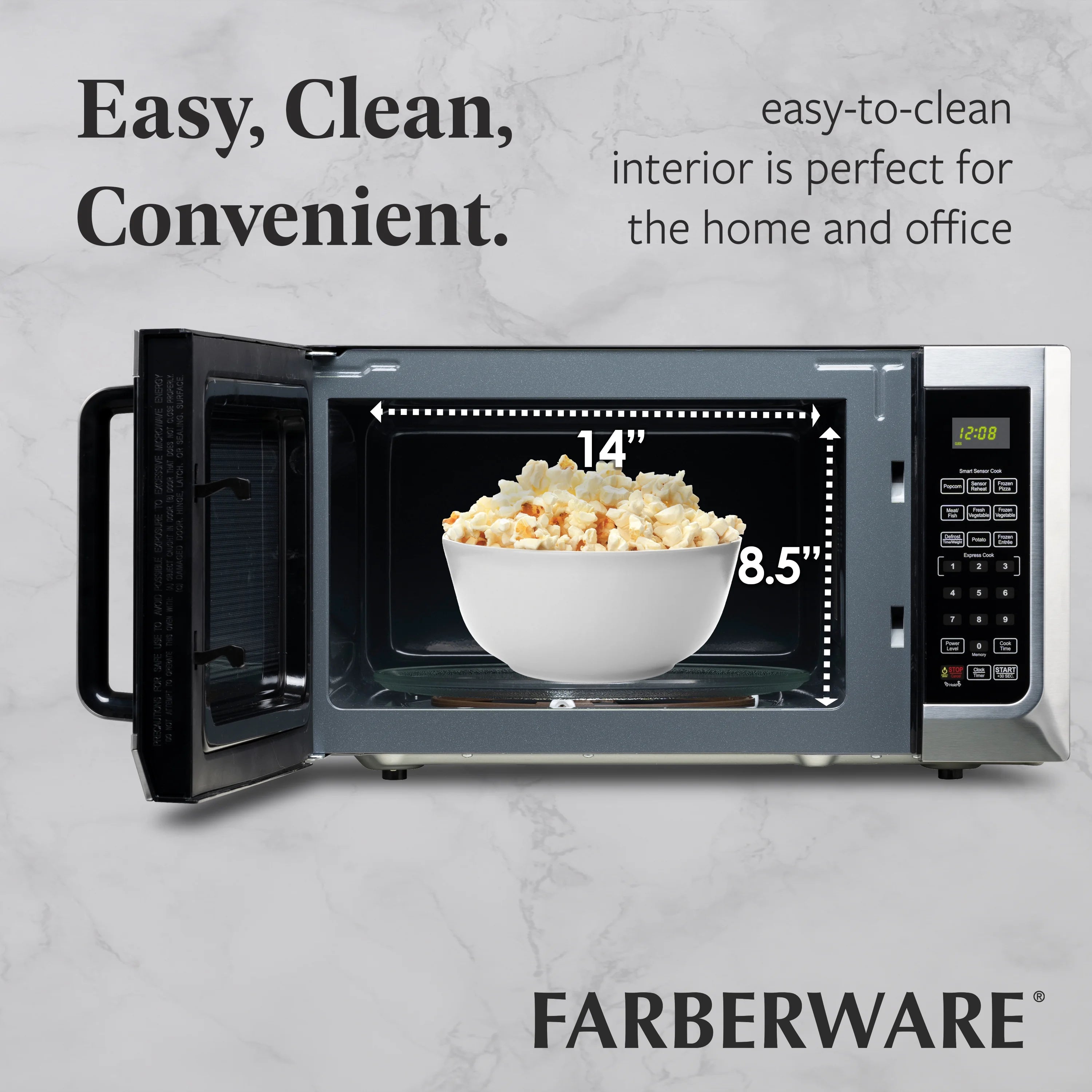 Farberware Countertop Microwave Ov 1100 Watts. 2.2 cu ft - Smart Sensor With LED Lighting and Child Lock - Perfect for Apartments and Dorms - Easy Clean Black Interior. Stainless Steel