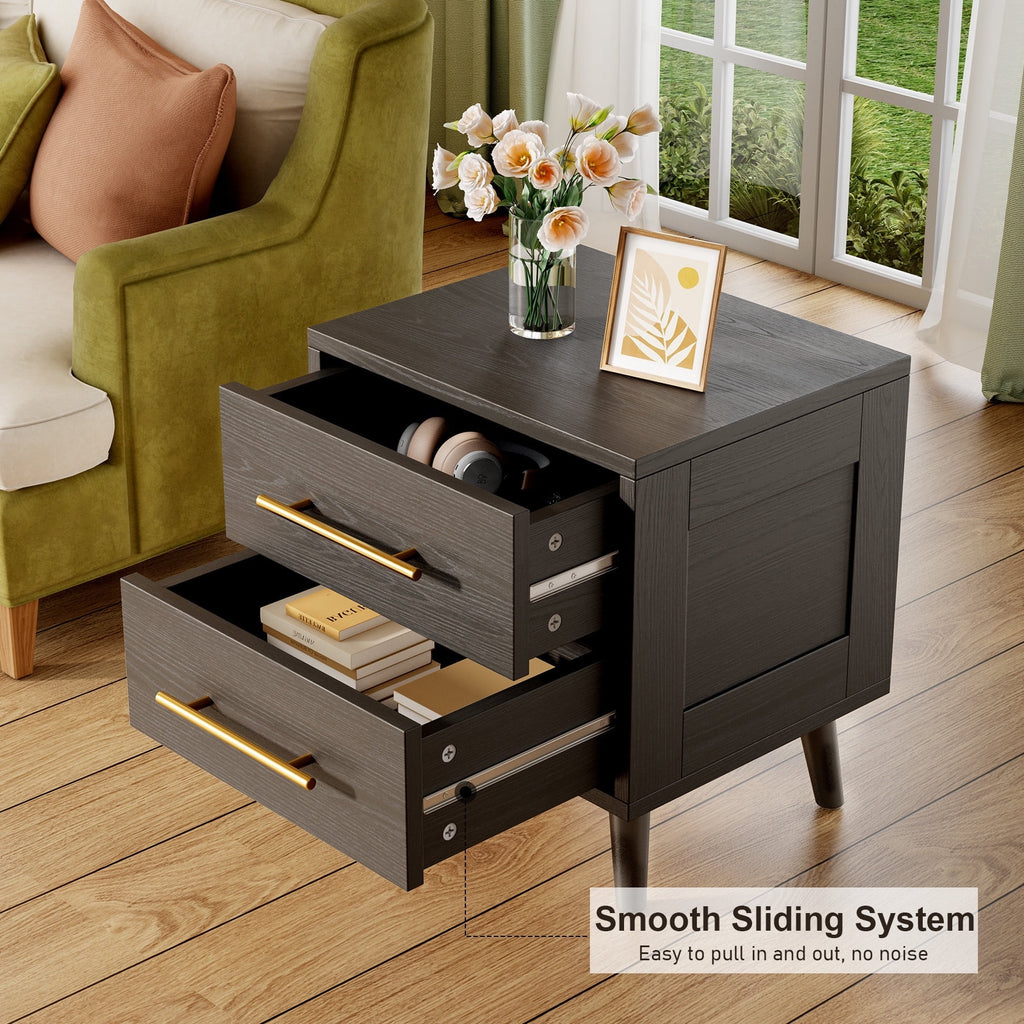 Noelse 3 Piece Bedroom Furniture Set. 6 Drawer Dresser with 2 Nightstands. Modern Wood Storage Organizer with Metal Handles for Bedroom. Living Room.Black