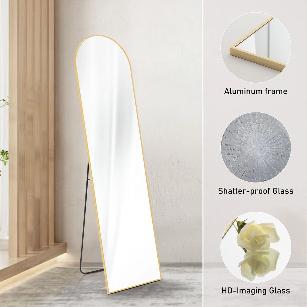 MAYEERTY 57*20in Arched Full Length Mirror Freestanding Body Dressing Mirror. Aluminium Alloy Framed. Arched