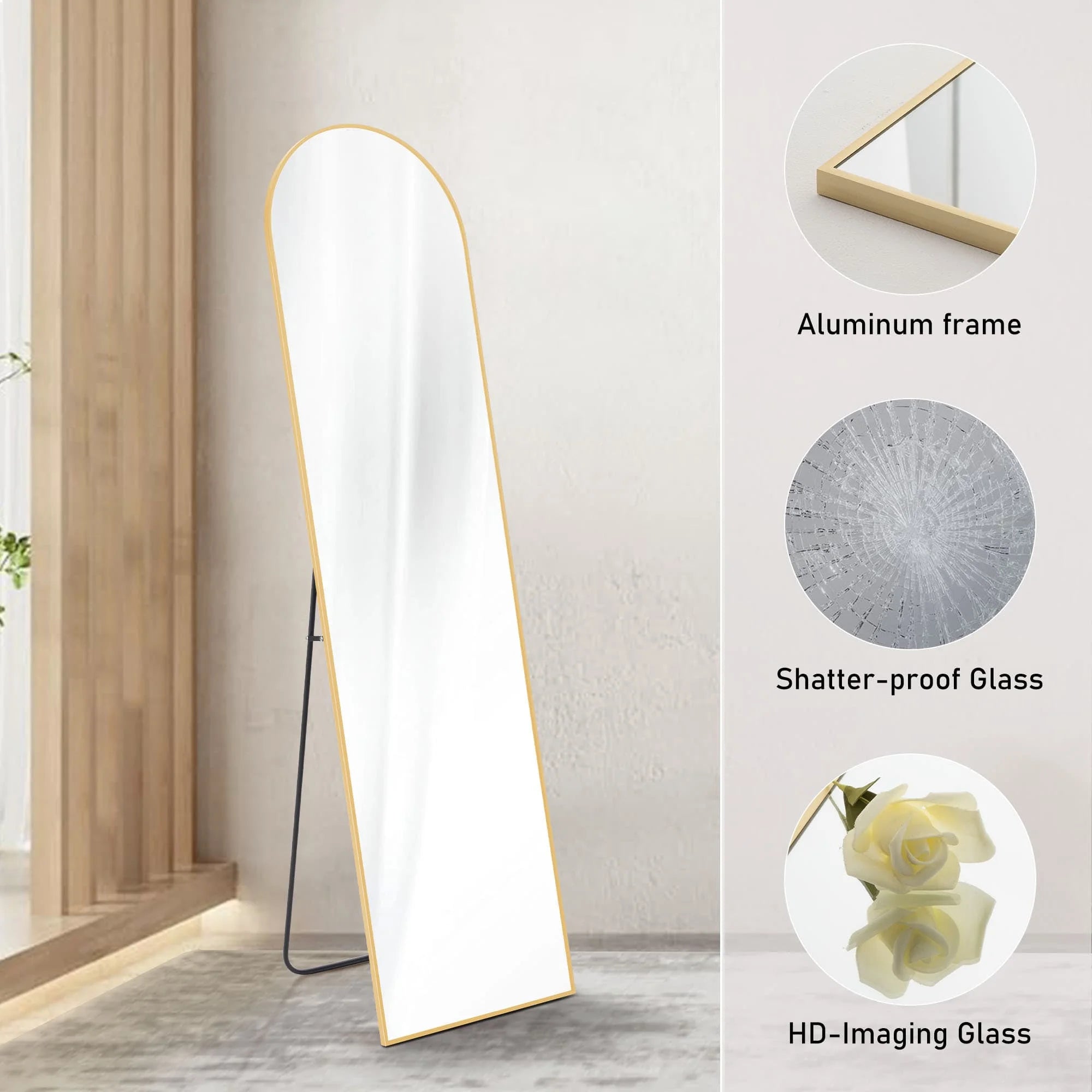 MAYEERTY 57*20in Arched Full Length Mirror Freestanding Body Dressing Mirror. Aluminium Alloy Framed. Arched
