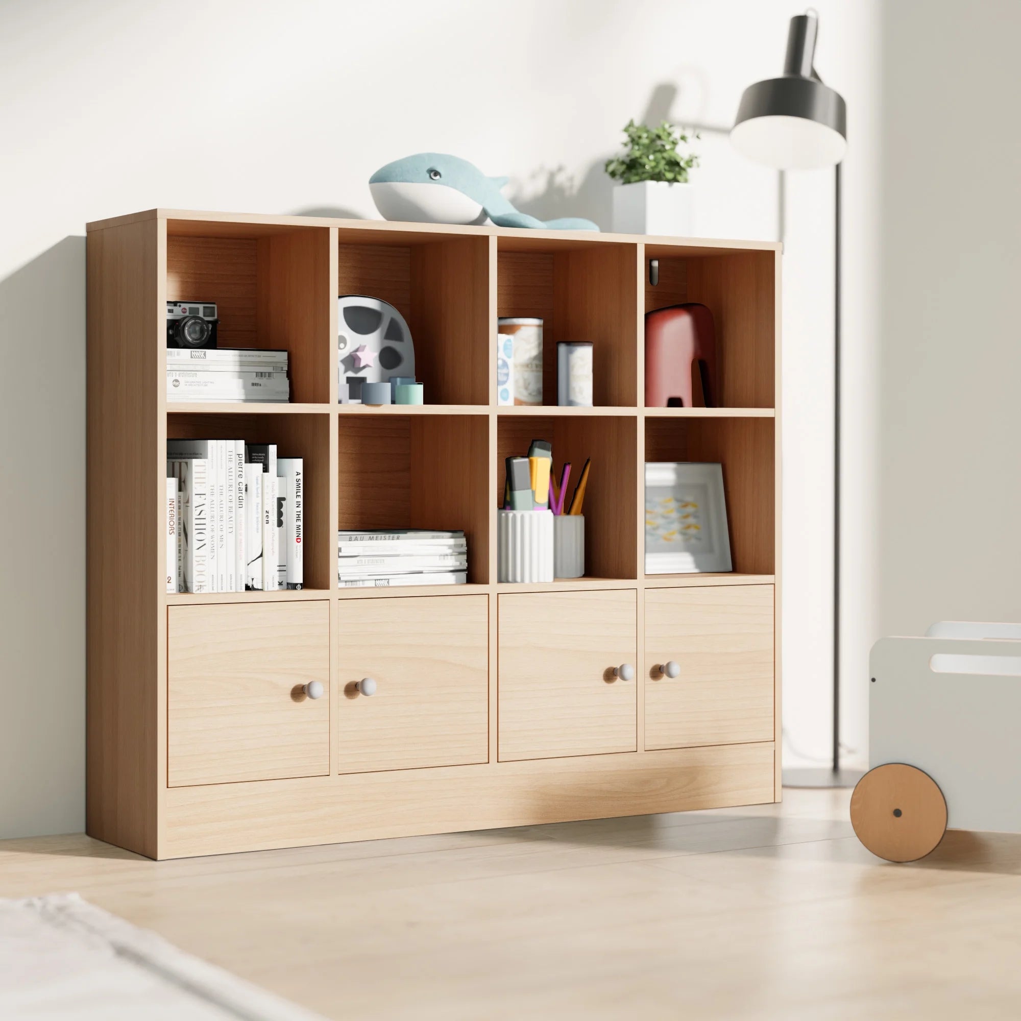 Cozy Castle 3-Tier Open Cube Bookcase with 12 Cubes and 4 Doors. Adjustable Shelves. White
