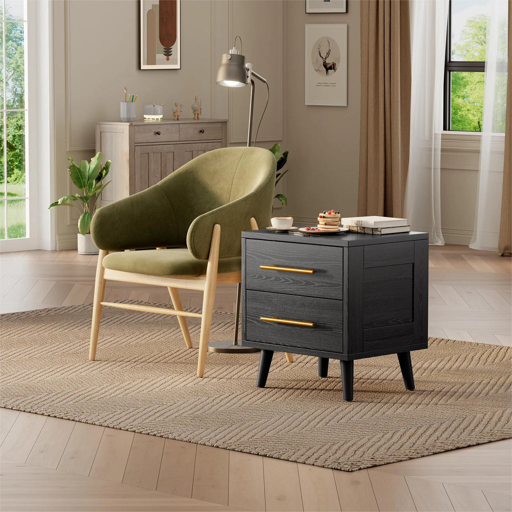 Noelse 3 Piece Bedroom Furniture Set. 6 Drawer Dresser with 2 Nightstands. Modern Wood Storage Organizer with Metal Handles for Bedroom. Living Room.Black