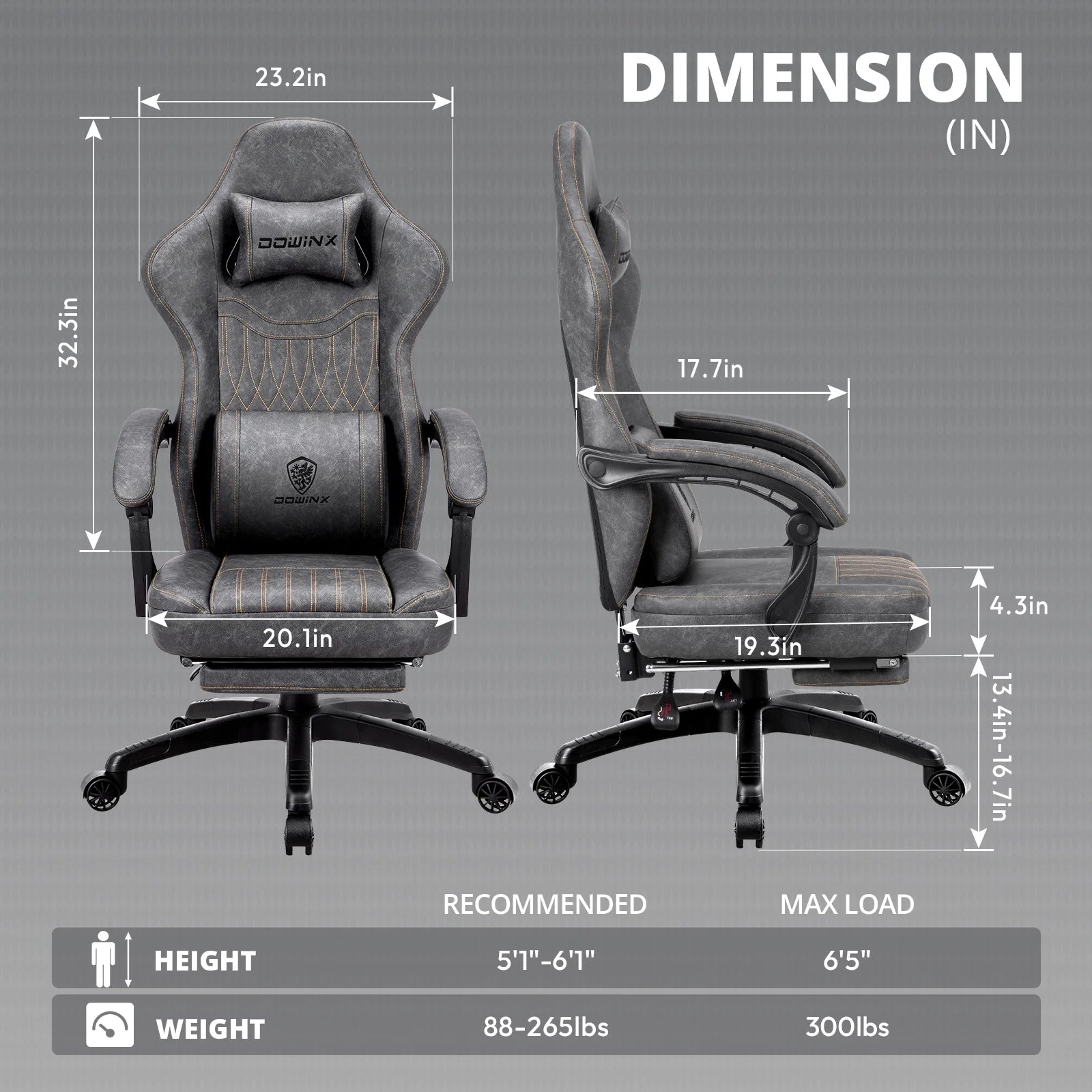 Dowinx Gaming Chair Breathable PU Leather Gamer Chair with Pocket Spring Cushion. Ergonomic Computer Chair with Massage Lumbar Support.Adjustable Swivel Task Chair with Footrest(Brown)