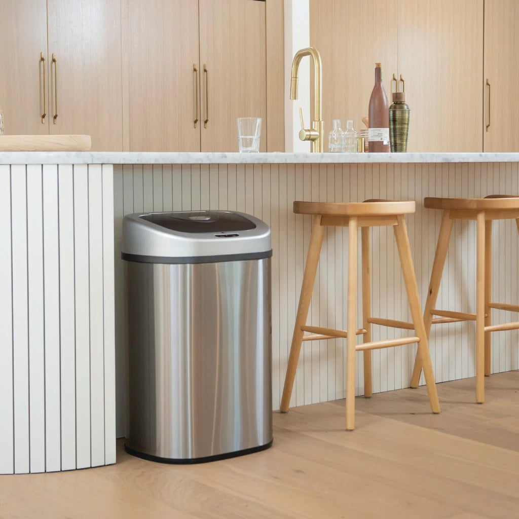 Nine Stars Automatic Trash Can. 21 Gallon Stainless Steel. Motion Sensor Hands Free Soft Close Lid Garbage Bin. Silver