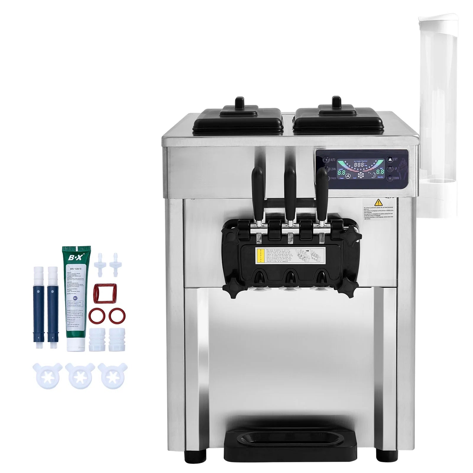 KFFKFF Commercial Soft Ice Cream Machine 18-28 L/H 5.5L*2 Cylinder 3-Flavor Serve Ice Cream Maker