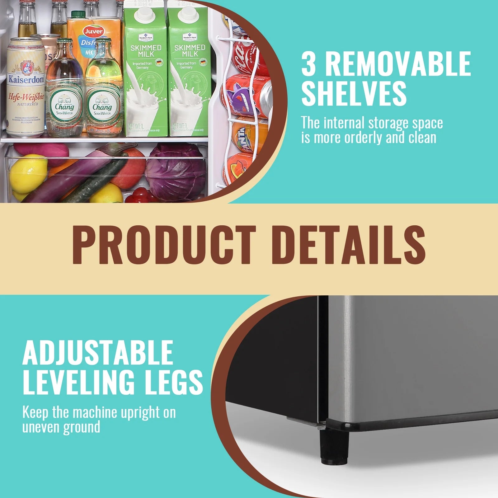 WANAI 4.5 Cu.ft Large Size Mini Fridge with Adjustable Thermostat. Compact Refrigerator Silver. New
