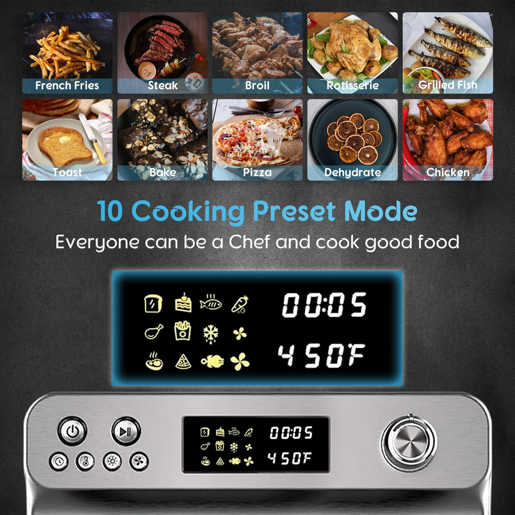 HYSapientia 26QT Air Fryer Oven With Rotisserie 1800W Toaster Oven Air Fryer Combo. 10 in 1 Convection Oven Countertop. Airfryer Toaster Oven. Mini Toaster Oven.Stainless Steel Outer