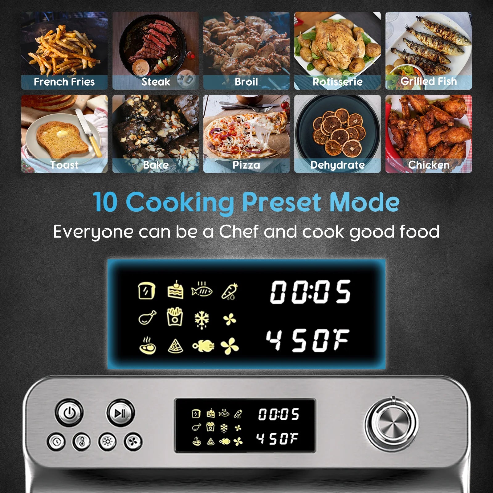 HYSapientia 26QT Air Fryer Oven With Rotisserie 1800W Toaster Oven Air Fryer Combo. 10 in 1 Convection Oven Countertop. Airfryer Toaster Oven. Mini Toaster Oven.Stainless Steel Outer