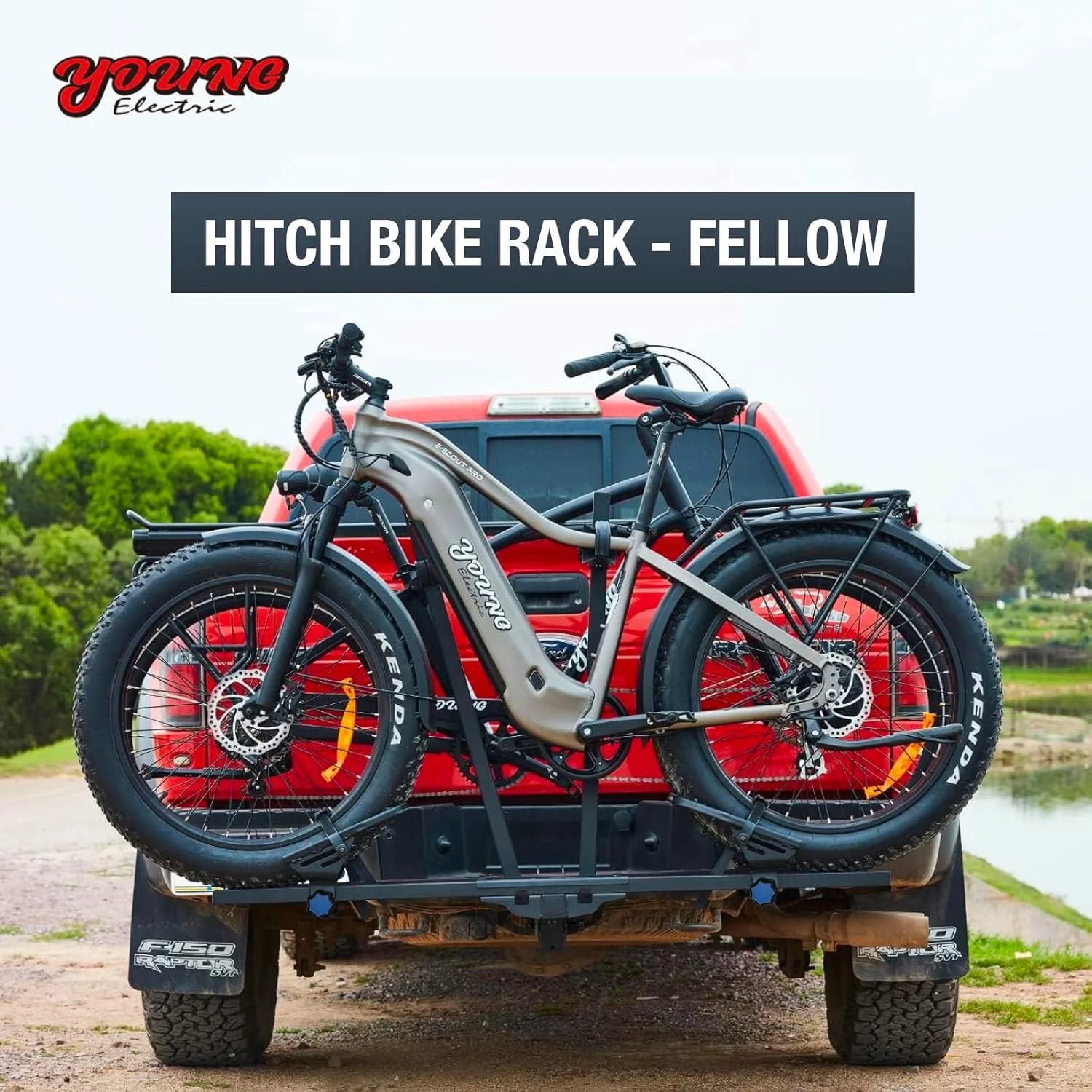 Young Electric Ebike Rack. 200lb Capacity. Alloy Steel Hitch Mount. Fits 5-Inch Fat Tire Bikes. 2-Inch Receiver