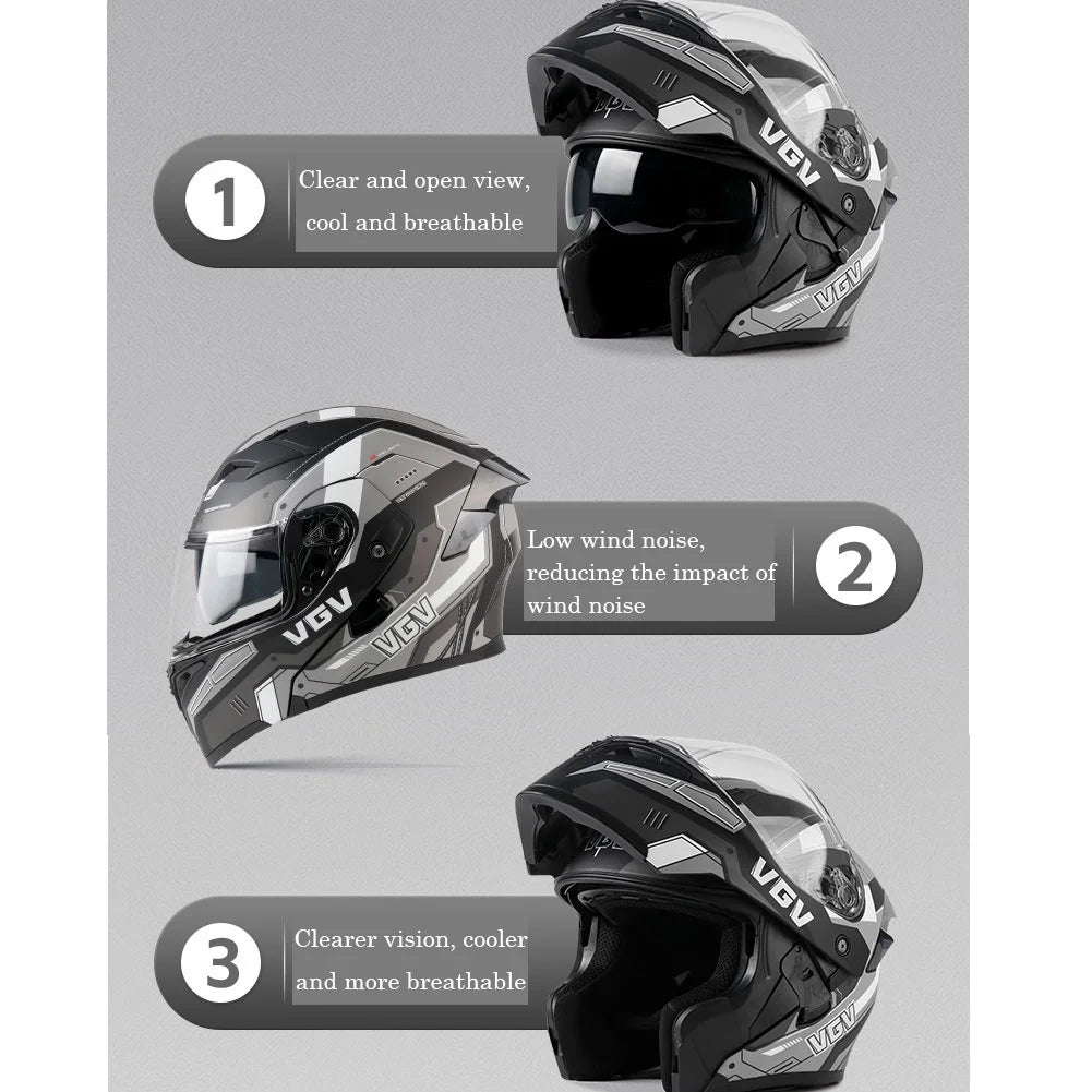Bluetooth Modular Motorcycle Helmets for Adults Motorbike DOT Approved. Full Face Flip up Anti-Fog Helmet Built-in Dual Speaker with Microphone for Men and Women