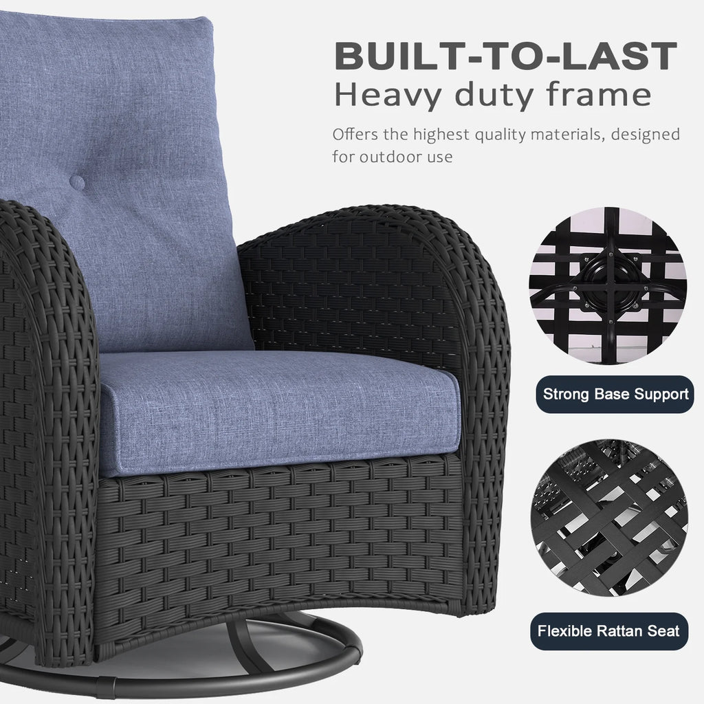 LayinSun 7 Pieces Outdoor Patio Furniture Set with Fire Pit Table. Rattan Wicker Sectional Swivel Rocker Chairs Sets