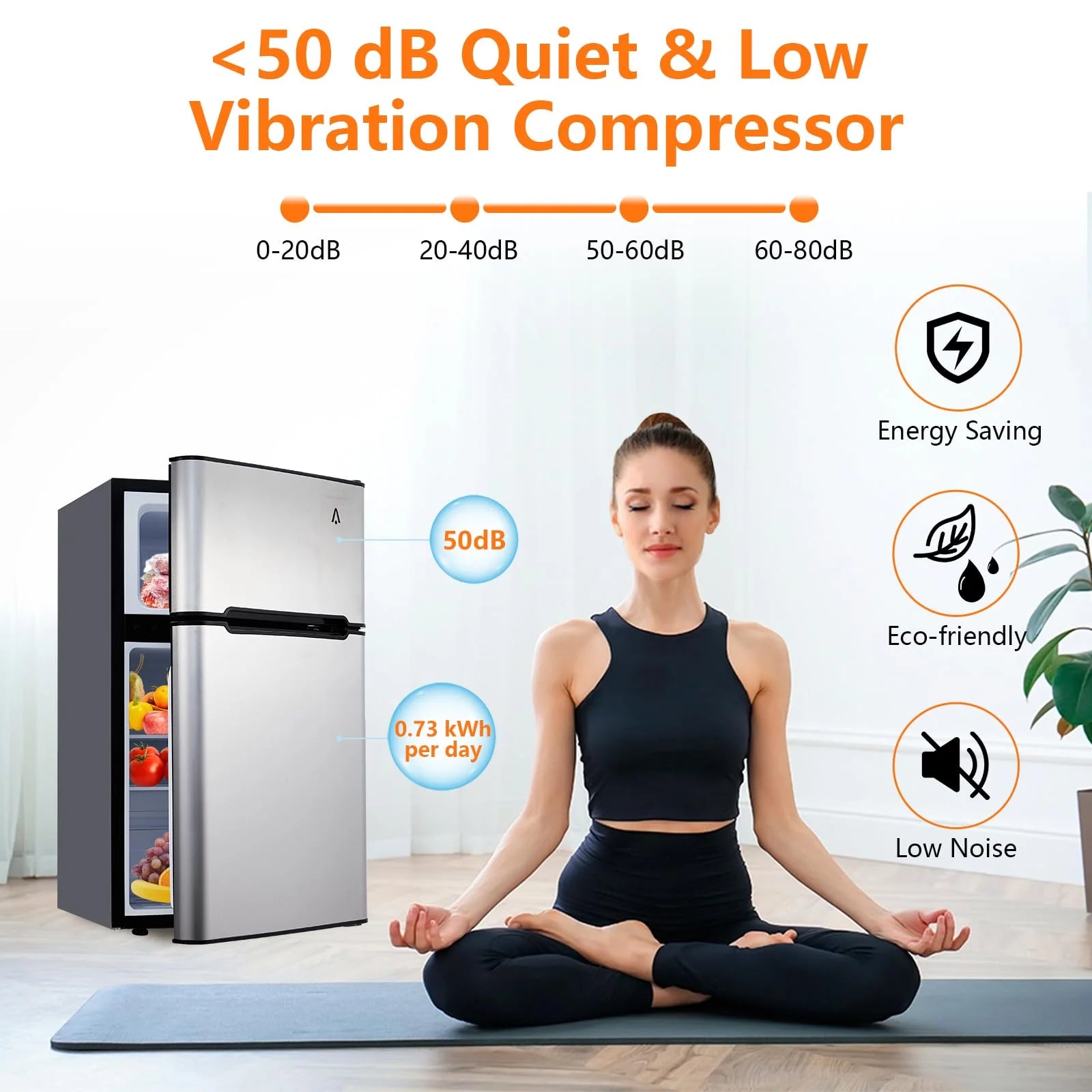 3.2 Cu. Ft Mini Fridge with Freezer. Small Refrigerators Double Door Stainless Steel. 5 Adjustable Thermostat Settings. Compact Internal Freezer with Crisper Drawer for Apartment Dorm. Silver