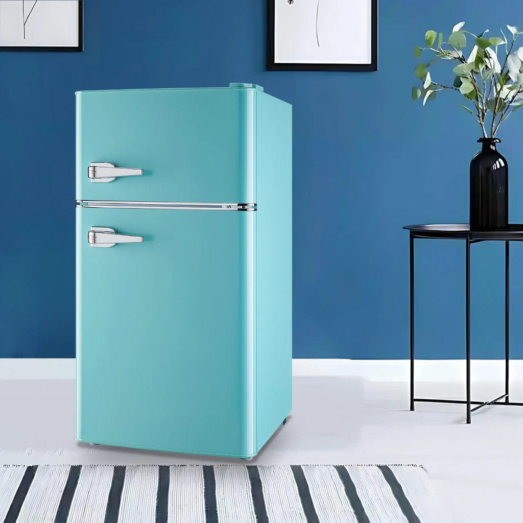 Tacool 3.5 Cu.ft Retro Mini Fridge with Freezer. 2 Door Small Refrigerator with 7 Adjustable Thermostat for Home. Blue