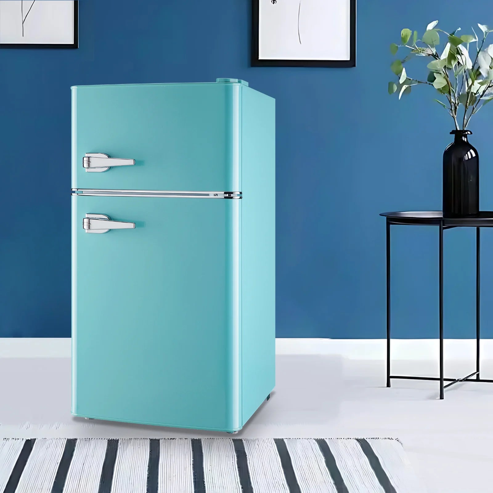 Tacool 3.5 Cu.ft Retro Mini Fridge with Freezer. 2 Door Small Refrigerator with 7 Adjustable Thermostat for Home. Blue