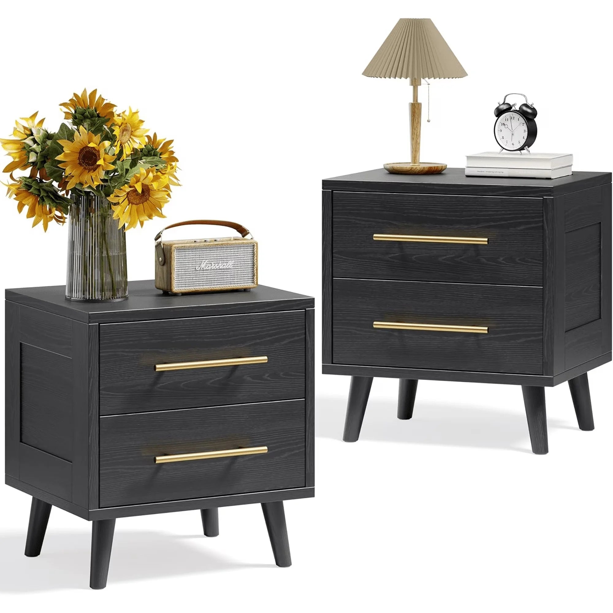 Noelse 3 Piece Bedroom Furniture Set. 6 Drawer Dresser with 2 Nightstands. Modern Wood Storage Organizer with Metal Handles for Bedroom. Living Room.Black