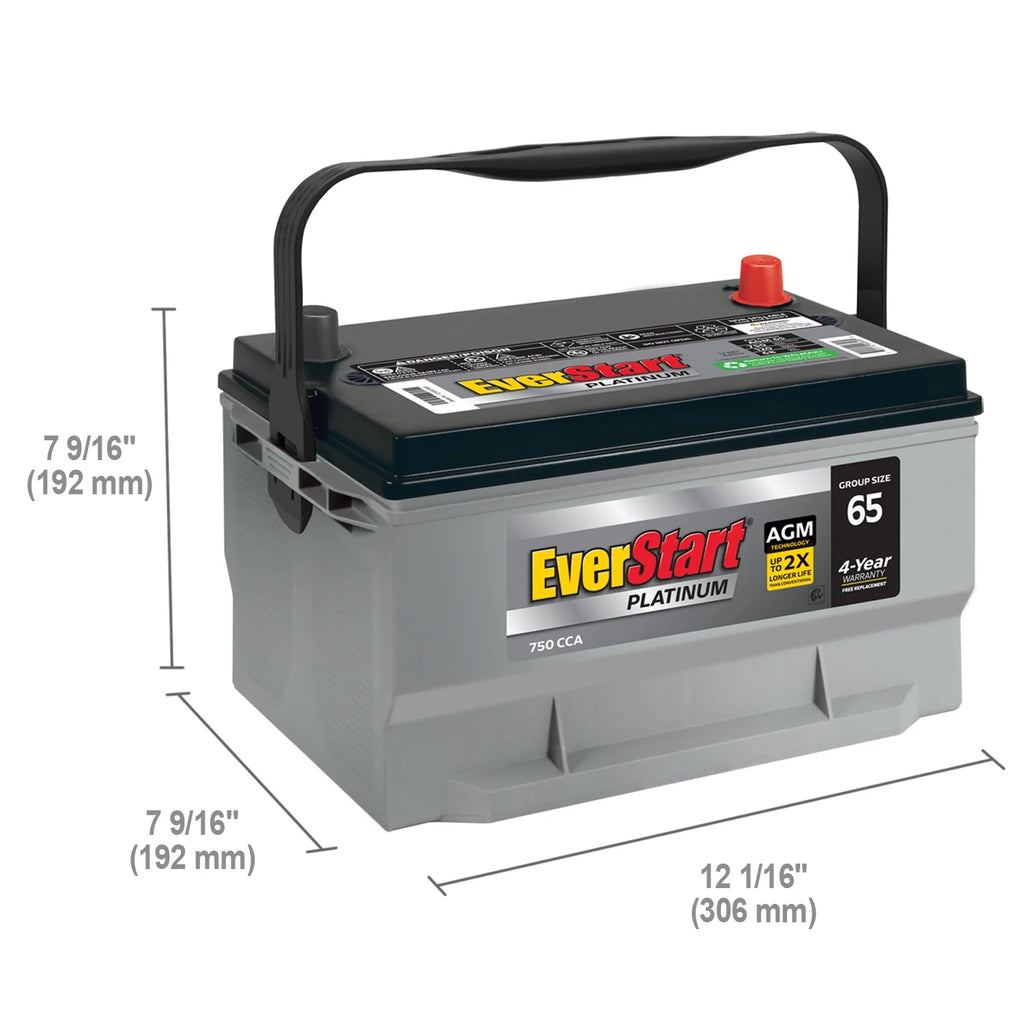 EverStart Platinum BOXED AGM Battery. Group Size 65 12 Volt. 750 CCA