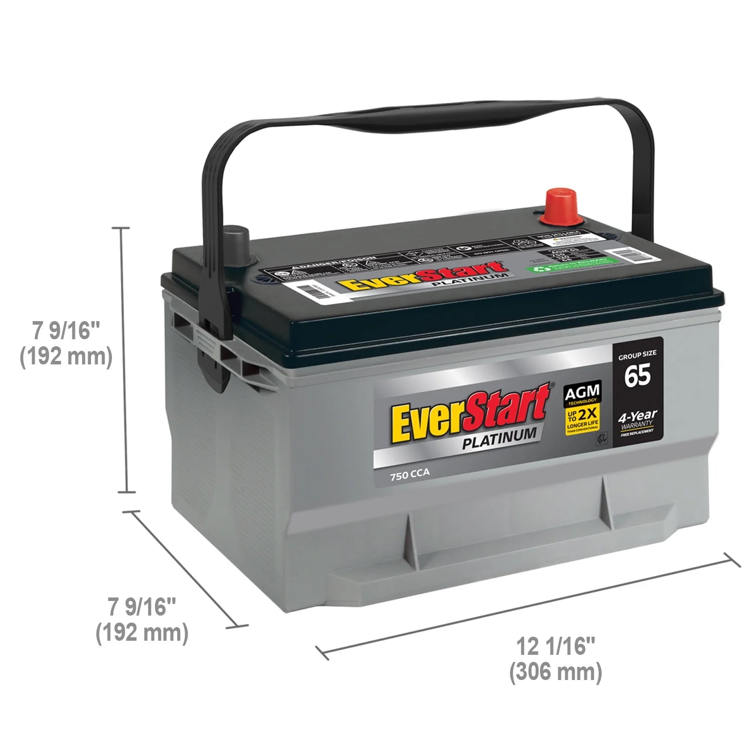 EverStart Platinum BOXED AGM Battery. Group Size 65 12 Volt. 750 CCA