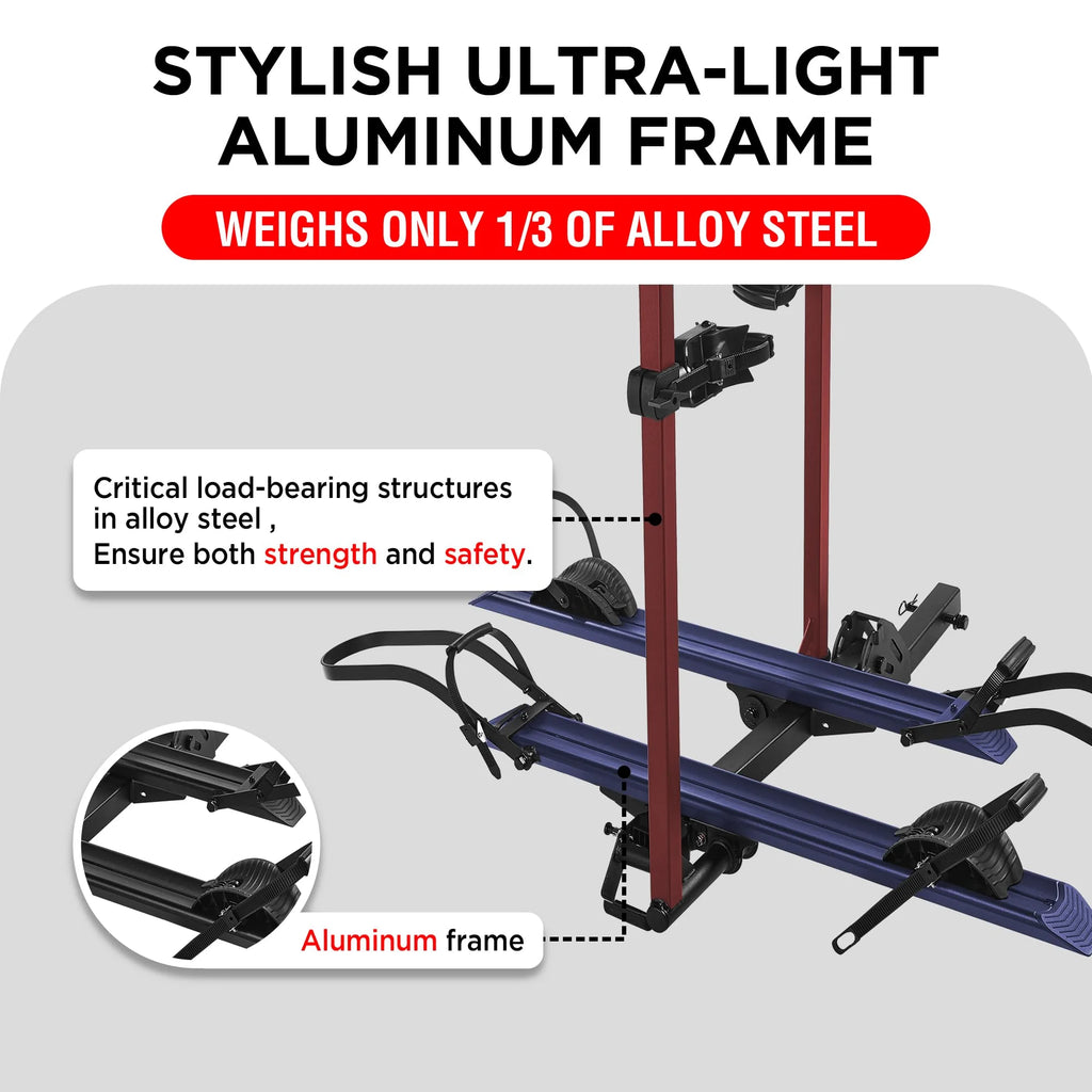 Young Electric Ebike Rack. 200lb Capacity. Alloy Steel Hitch Mount. Fits 5-Inch Fat Tire Bikes. 2-Inch Receiver