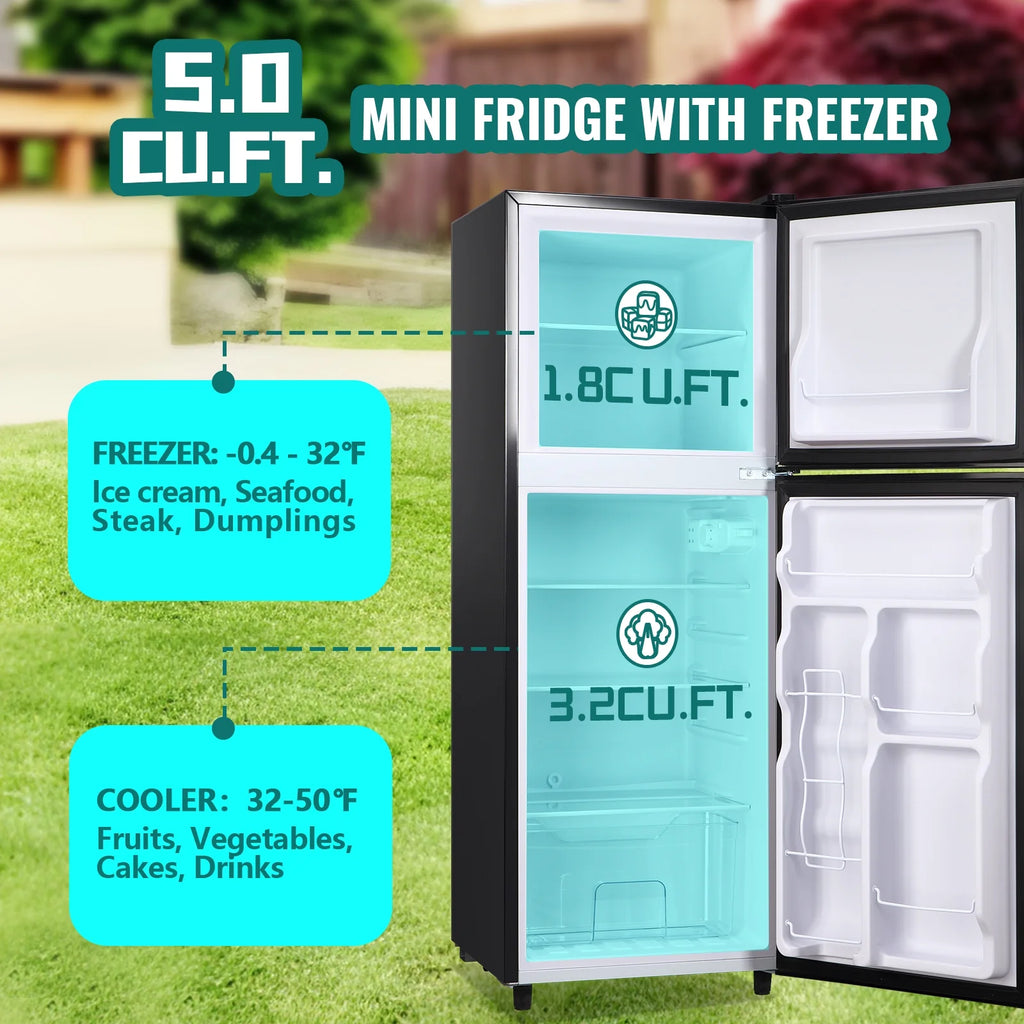 JIEJIA 5.0 Cu.Ft Apartment Size Refrigerators with Separate Freezer. 2 Door Refrigerator. Small Fridge with Freezer. Gray