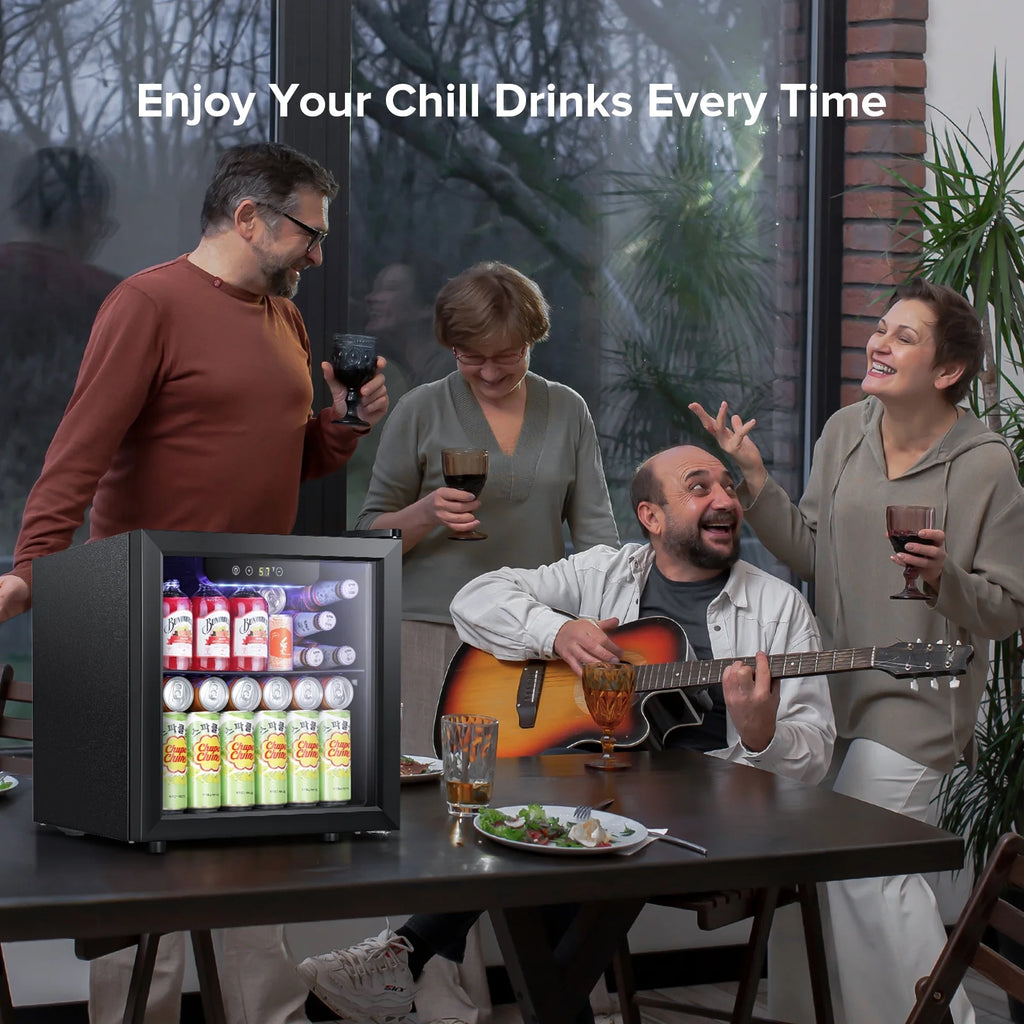 Auseo 1.3 Cu.ft. Mini Beverage Refrigerator Cooler - 55 Can &12 Bottle Mini Fridge with Double Glass Door. for Home/Bar/Office. Electronic touch control