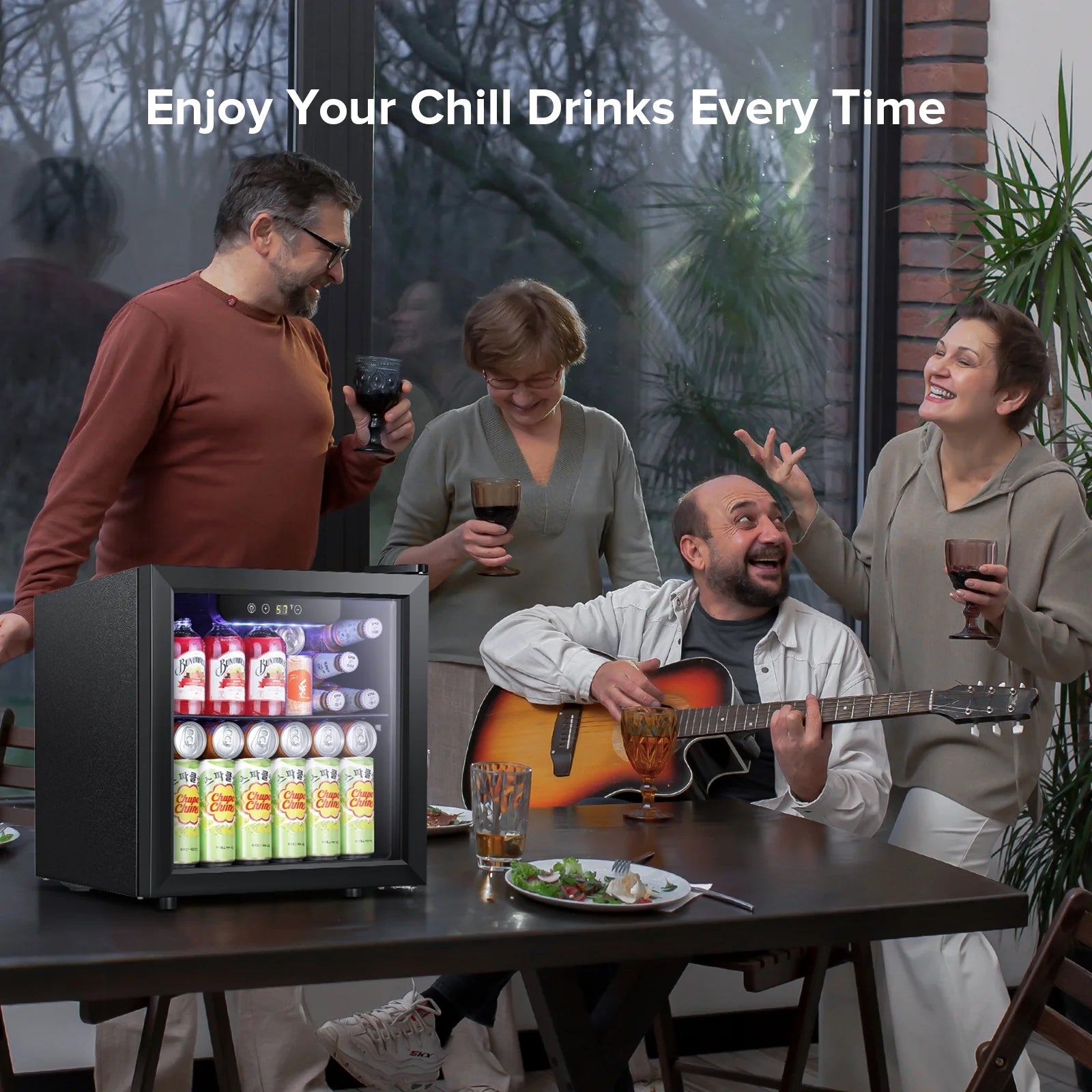 Auseo 1.3 Cu.ft. Mini Beverage Refrigerator Cooler - 55 Can &12 Bottle Mini Fridge with Double Glass Door. for Home/Bar/Office. Electronic touch control