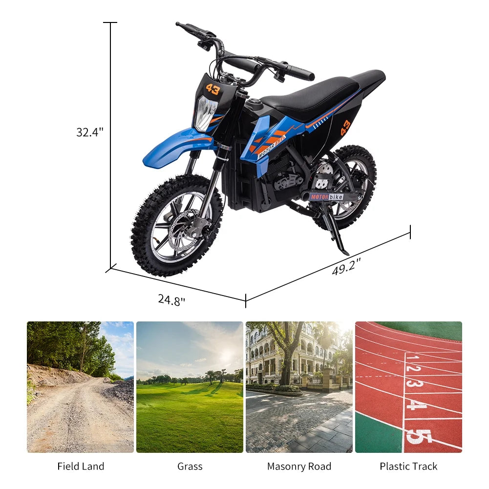 COZONY 36V Kids Electric Dirt Bike.15.5MPH Kids Electric Motorcycle W/ 350W Brushless Motor��LED lights. Air-Filled Tires. Leather Seat.Disc Brake.Max Load 175 Lbs.for Kids Ages 14+ Teenagers. Black