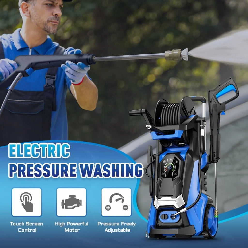 Electric Pressure Washer 5000PSI-Max 3.6GPM Power Washer Touch Screen Adjustable Pressure.4 Nozzles and 500ml Foam Cannon Power Washer Cleaning for Patio Blue