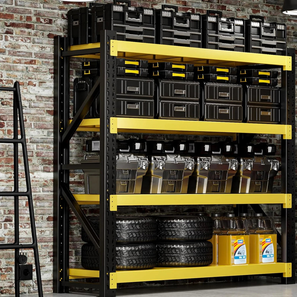 3000LBS Heavy-Duty Garage Shelving. 31.5 W Metal Shelves. 4-Tier Adjustable Garage Shelving Units. Storage Racks for Warehouse. Workshop
