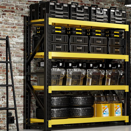 3000LBS Heavy-Duty Garage Shelving. 31.5 W Metal Shelves. 4-Tier Adjustable Garage Shelving Units. Storage Racks for Warehouse. Workshop