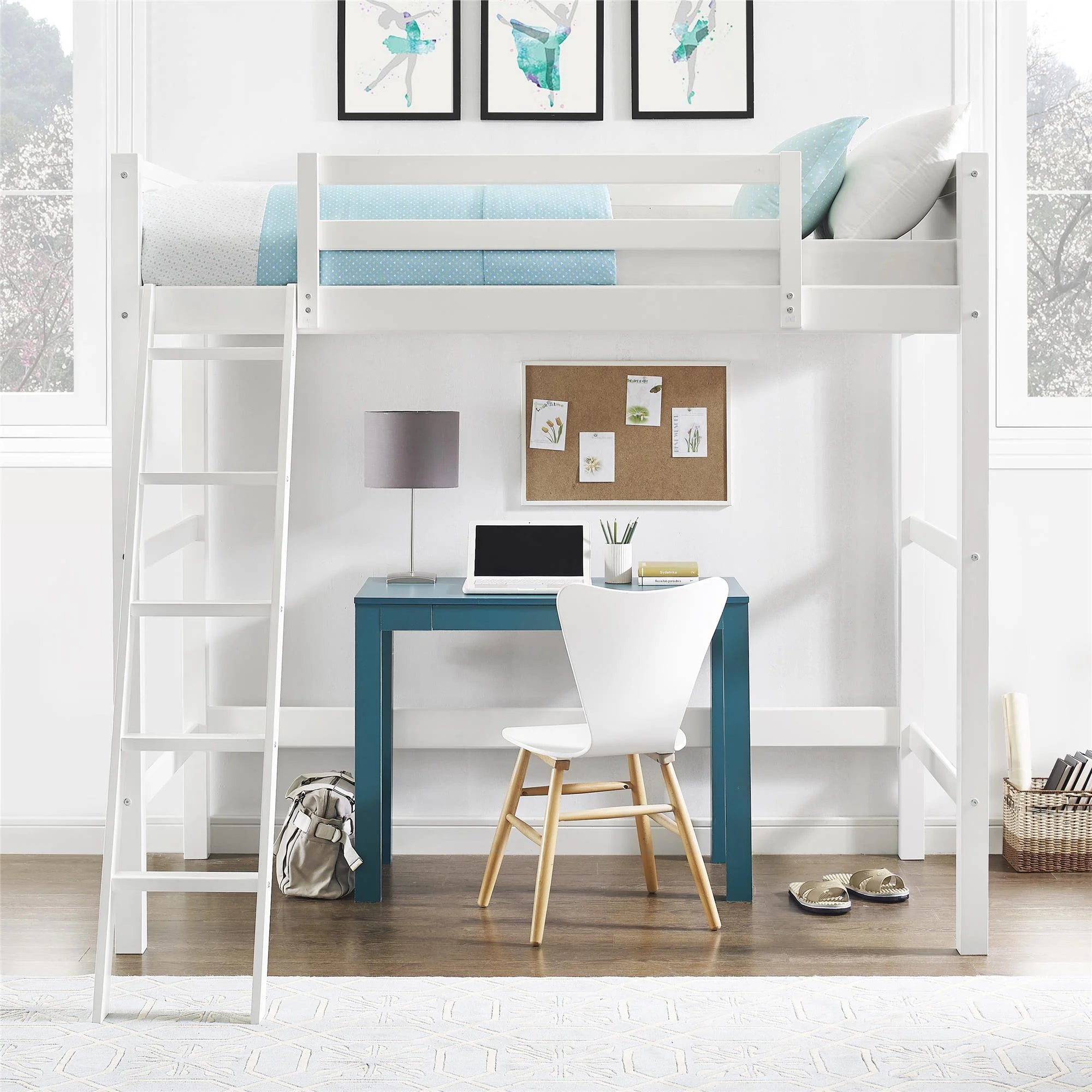 Your Zone Kiarah Twin Loft Bed with Ladder. White
