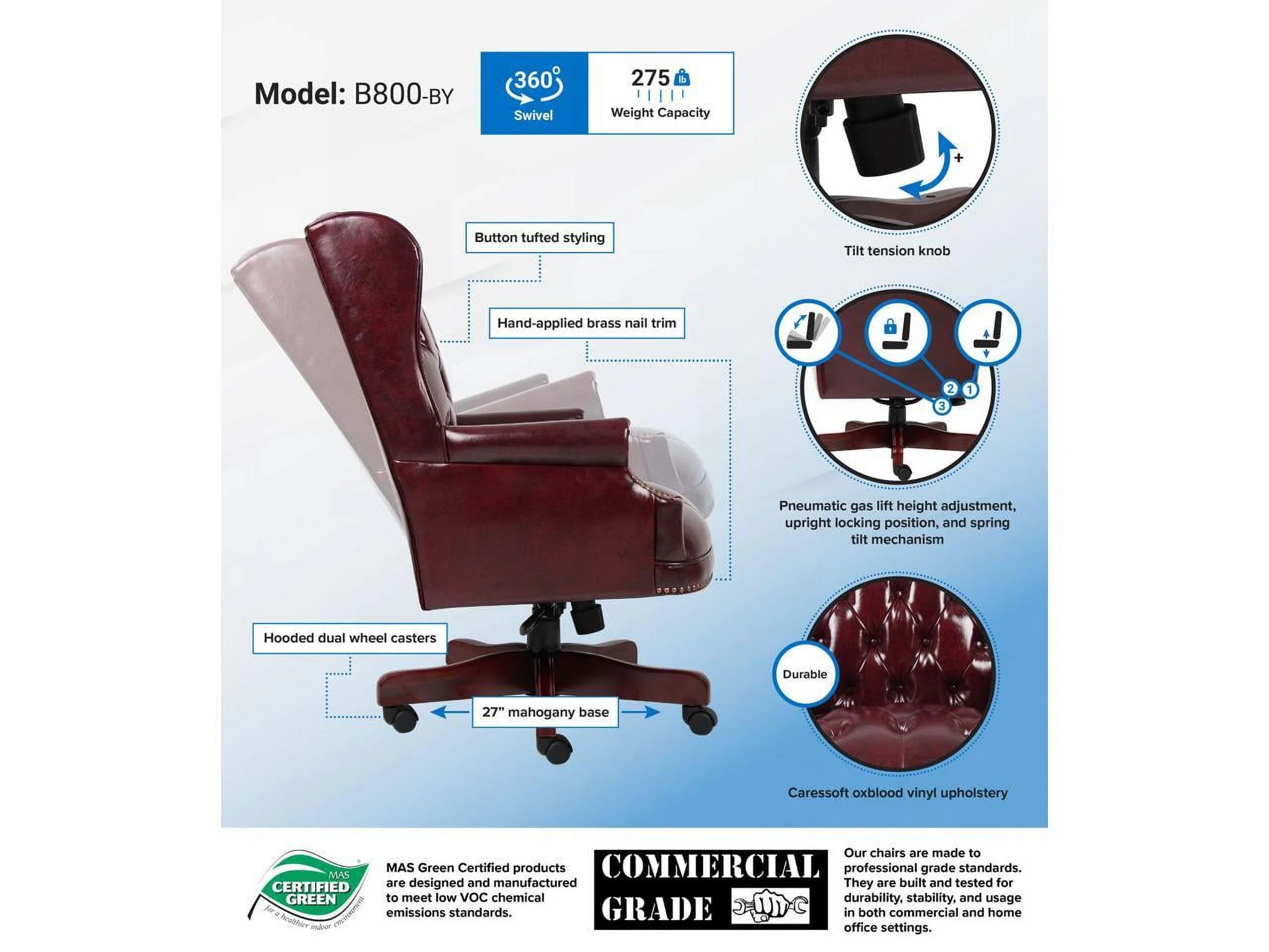 Boss Office Products Traditional High Back Faux Leather Tufted Executive Chair. Oxblood