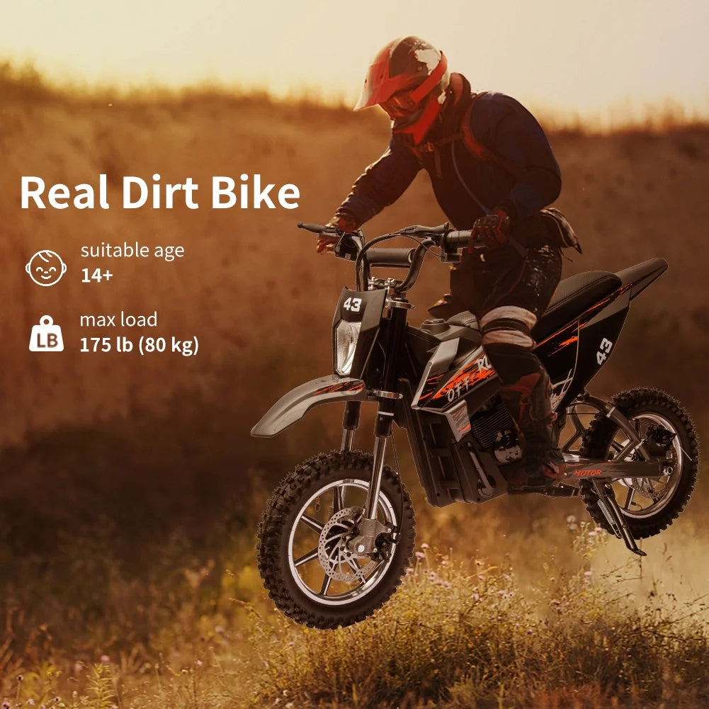 COZONY 36V Kids Electric Dirt Bike.15.5MPH Kids Electric Motorcycle W/ 350W Brushless Motor��LED lights. Air-Filled Tires. Leather Seat.Disc Brake.Max Load 175 Lbs.for Kids Ages 14+ Teenagers. Black