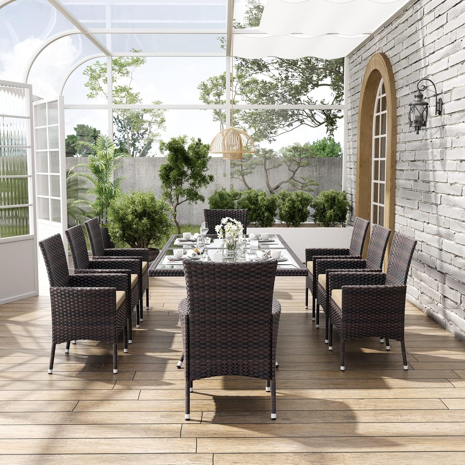 ALAULM 5 Pieces Patio Dining Set Outdoor Rattan Furniture with Square Glass Tabletop 4 Chairs with Cushions for Patio. Backyard Outdoor Kitchen Lawn & Garden Blue