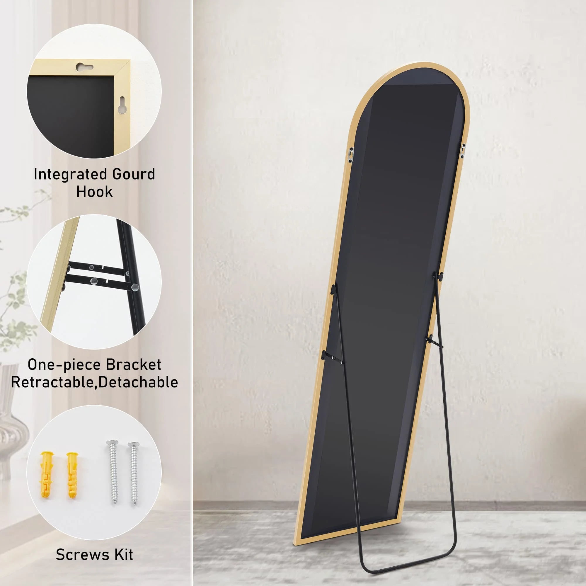 MAYEERTY 57*20in Arched Full Length Mirror Freestanding Body Dressing Mirror. Aluminium Alloy Framed. Arched