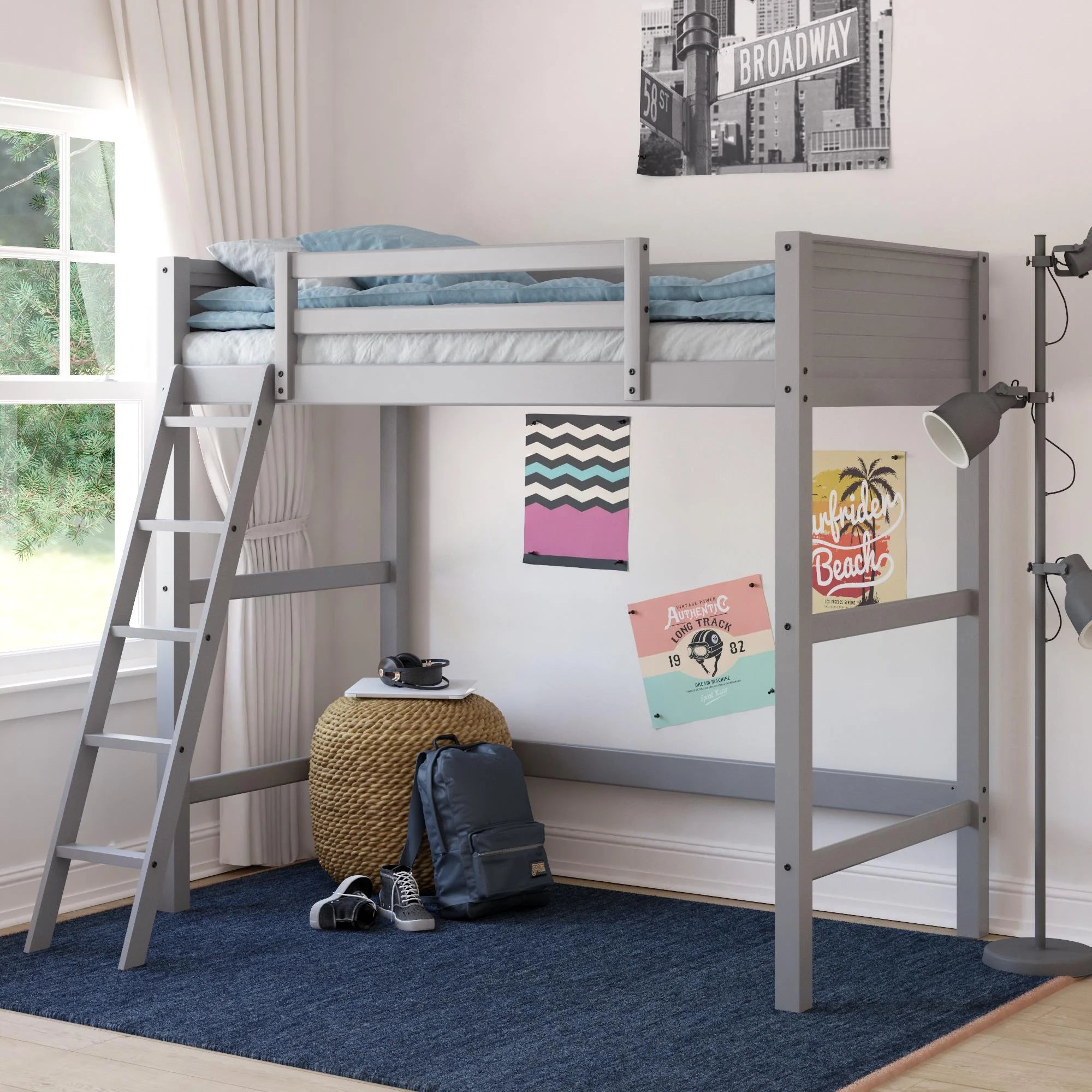 Your Zone Kiarah Twin Loft Bed with Ladder. White