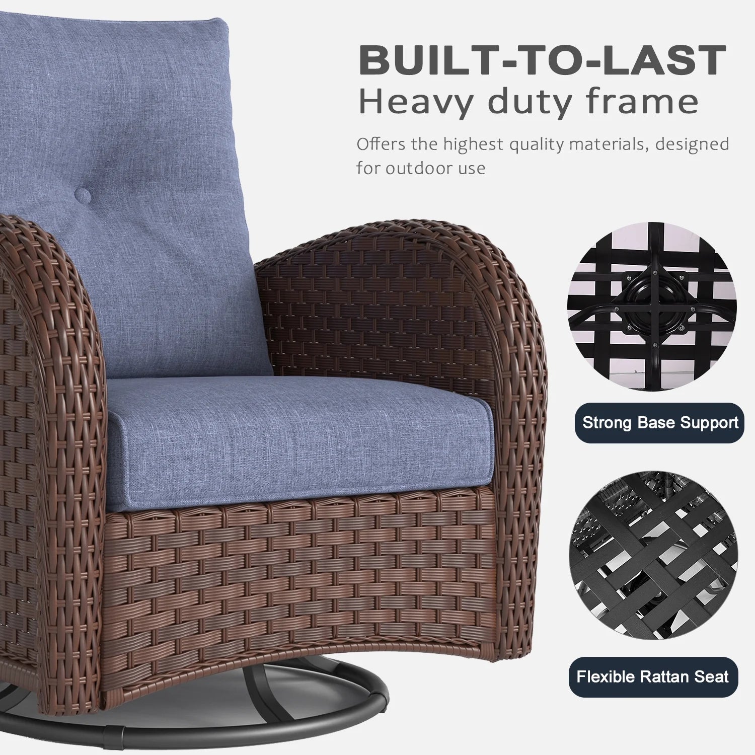 LayinSun 7 Pieces Outdoor Patio Furniture Set with Fire Pit Table. Rattan Wicker Sectional Swivel Rocker Chairs Sets