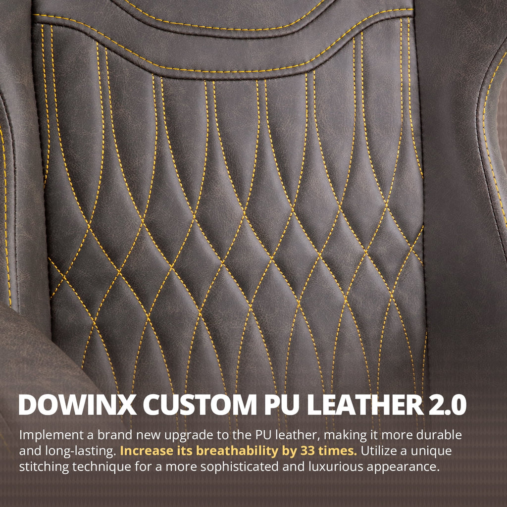 Dowinx Gaming Chair Breathable PU Leather Gamer Chair with Pocket Spring Cushion. Ergonomic Computer Chair with Massage Lumbar Support.Adjustable Swivel Task Chair with Footrest(Brown)