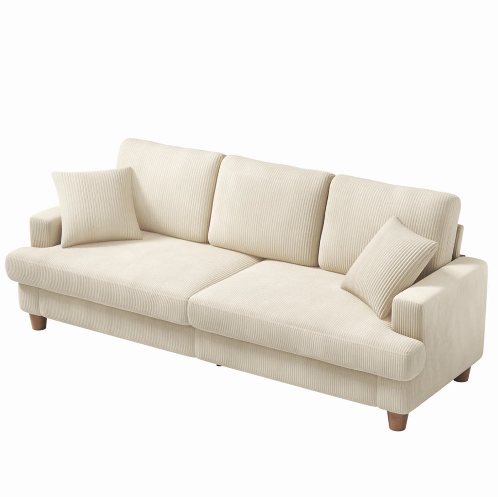 87 Corduroy Sofa.3 Seater Sofa with Extra Deep Seats.Neche Comfy Upholstered Couch for Living Room.2 Pillows.Green